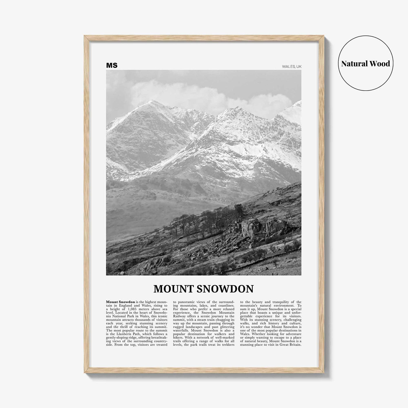Mount Snowdon Print Black and White, Mount Snowdon Wall Art, Mount Snowdon Poster, Mount Snowdon Photo, Wall Décor, Mount Snowdon Map