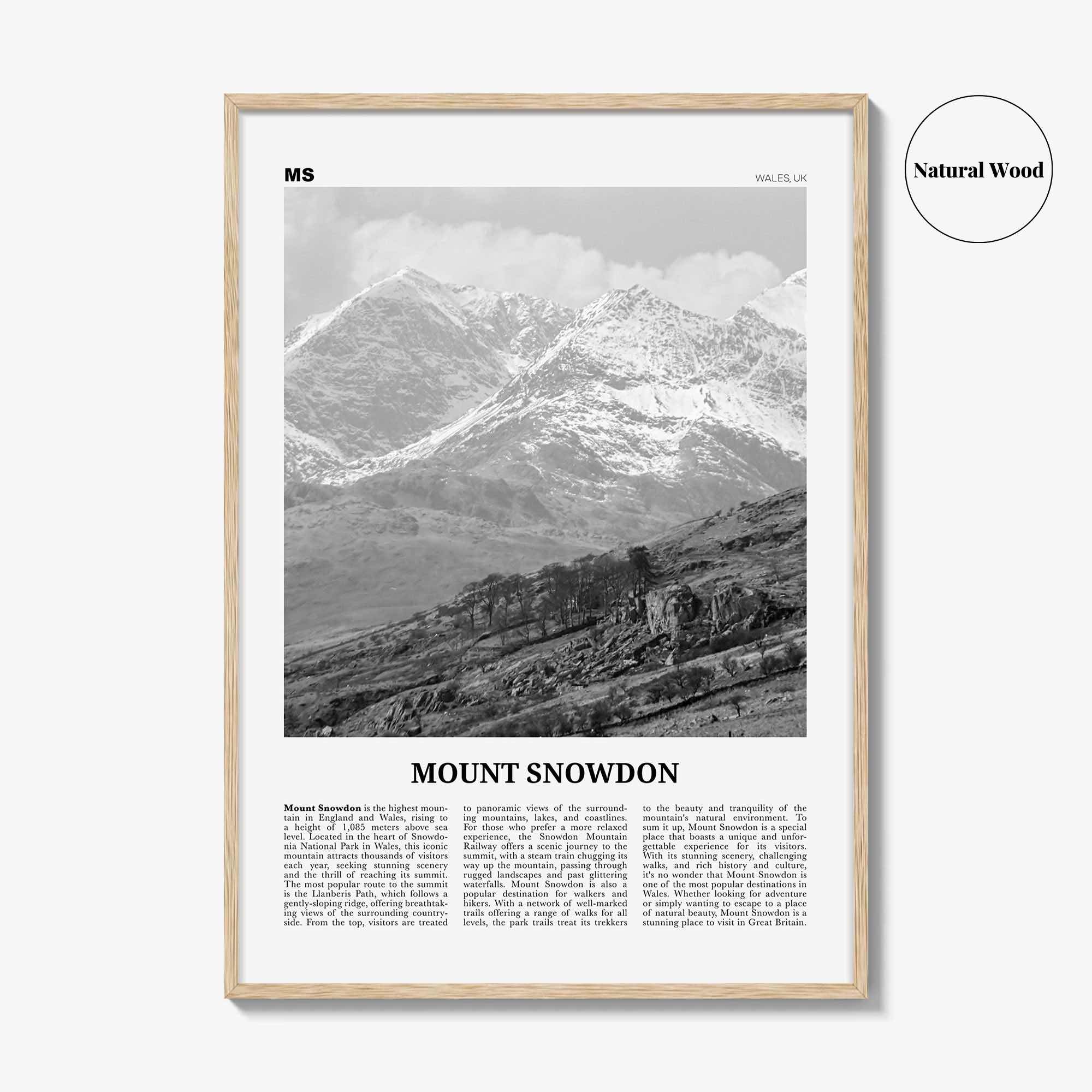 Mount Snowdon Print Black and White, Mount Snowdon Wall Art, Mount Snowdon Poster, Mount Snowdon Photo, Wall Décor, Mount Snowdon Map