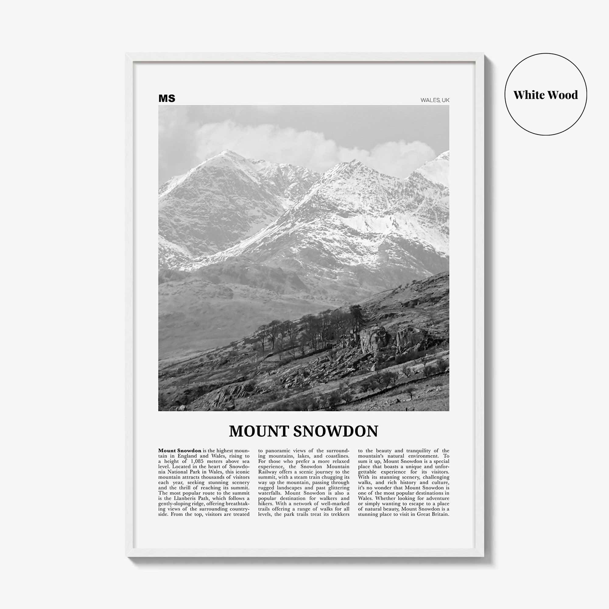 Mount Snowdon Print Black and White, Mount Snowdon Wall Art, Mount Snowdon Poster, Mount Snowdon Photo, Wall Décor, Mount Snowdon Map