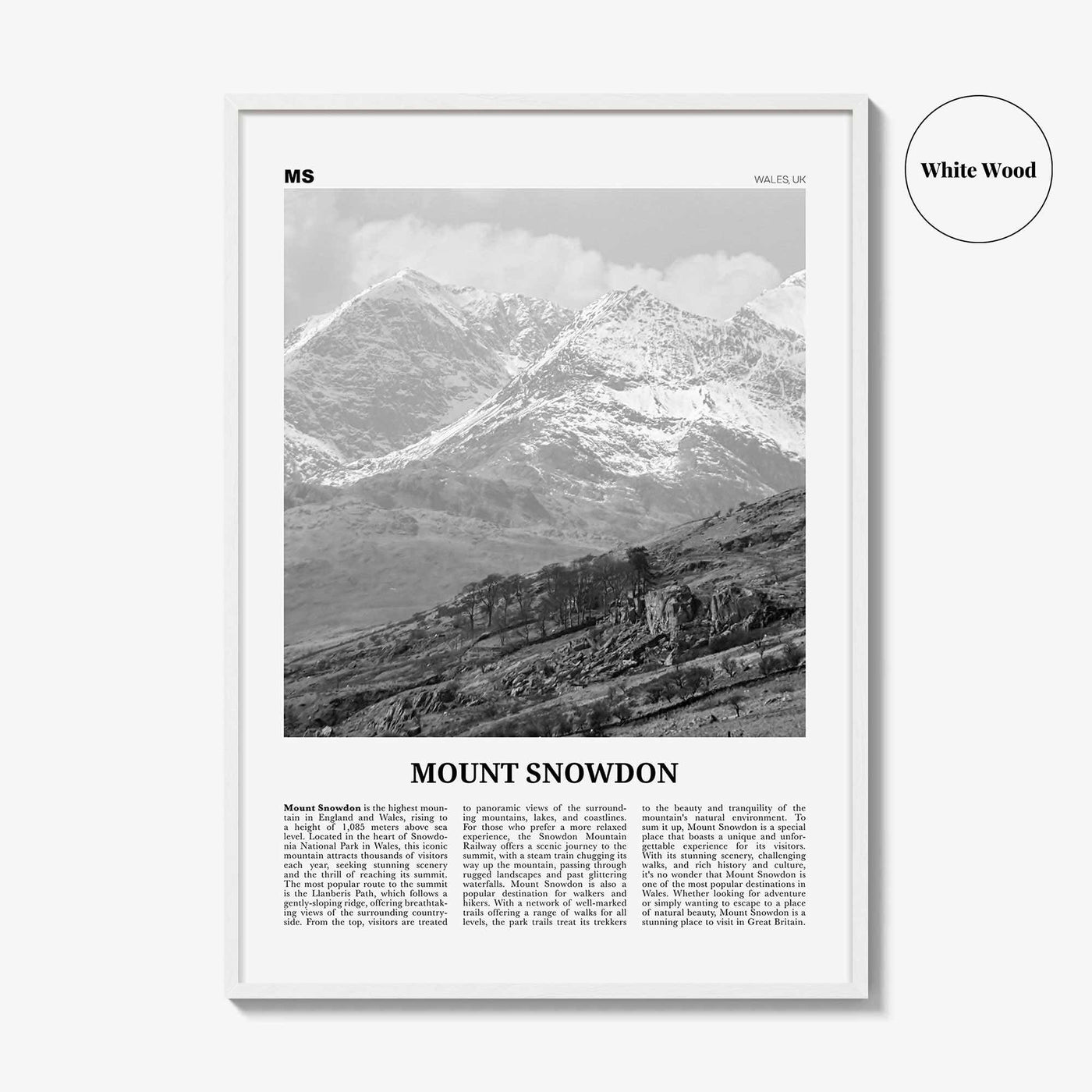 Mount Snowdon Print Black and White, Mount Snowdon Wall Art, Mount Snowdon Poster, Mount Snowdon Photo, Wall Décor, Mount Snowdon Map