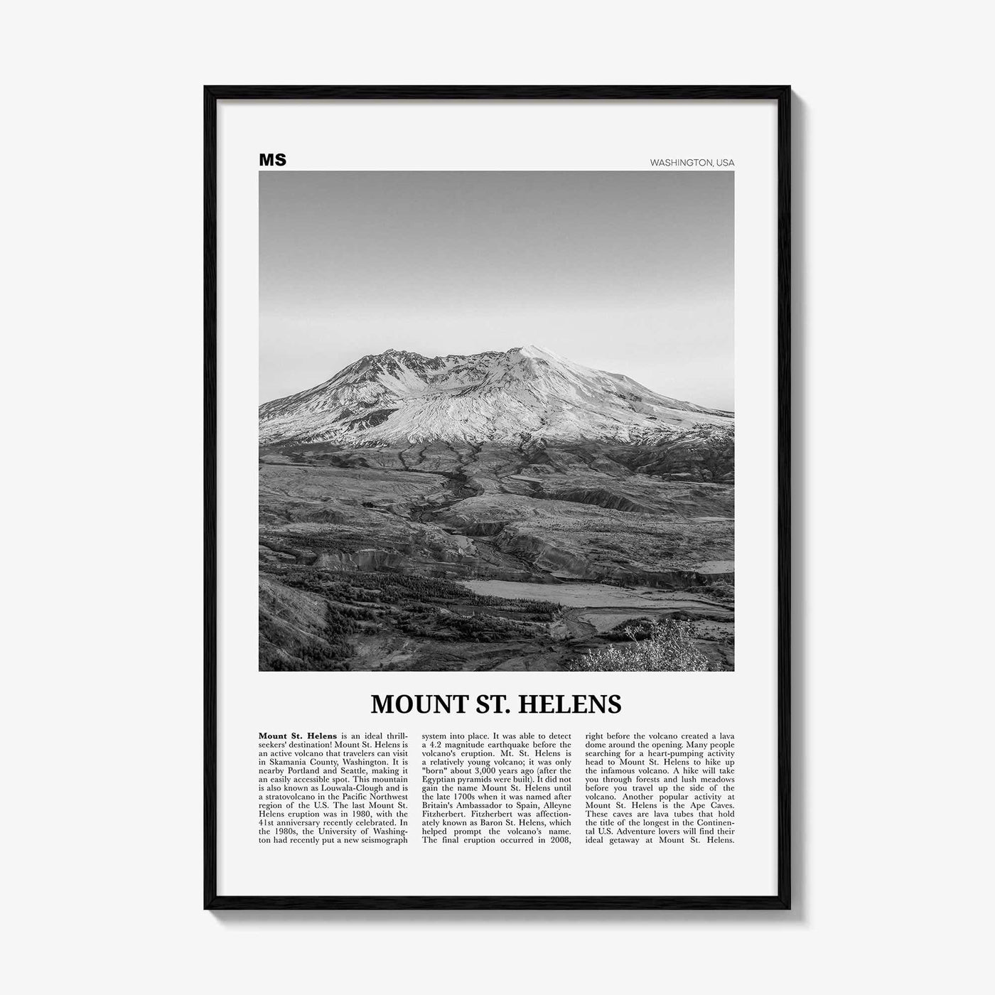 Mount St Helens Print Black and White, Mount St. Helens Wall Art, Mount St. Helens Poster, Mount St. Helens Photo, Washington, USA