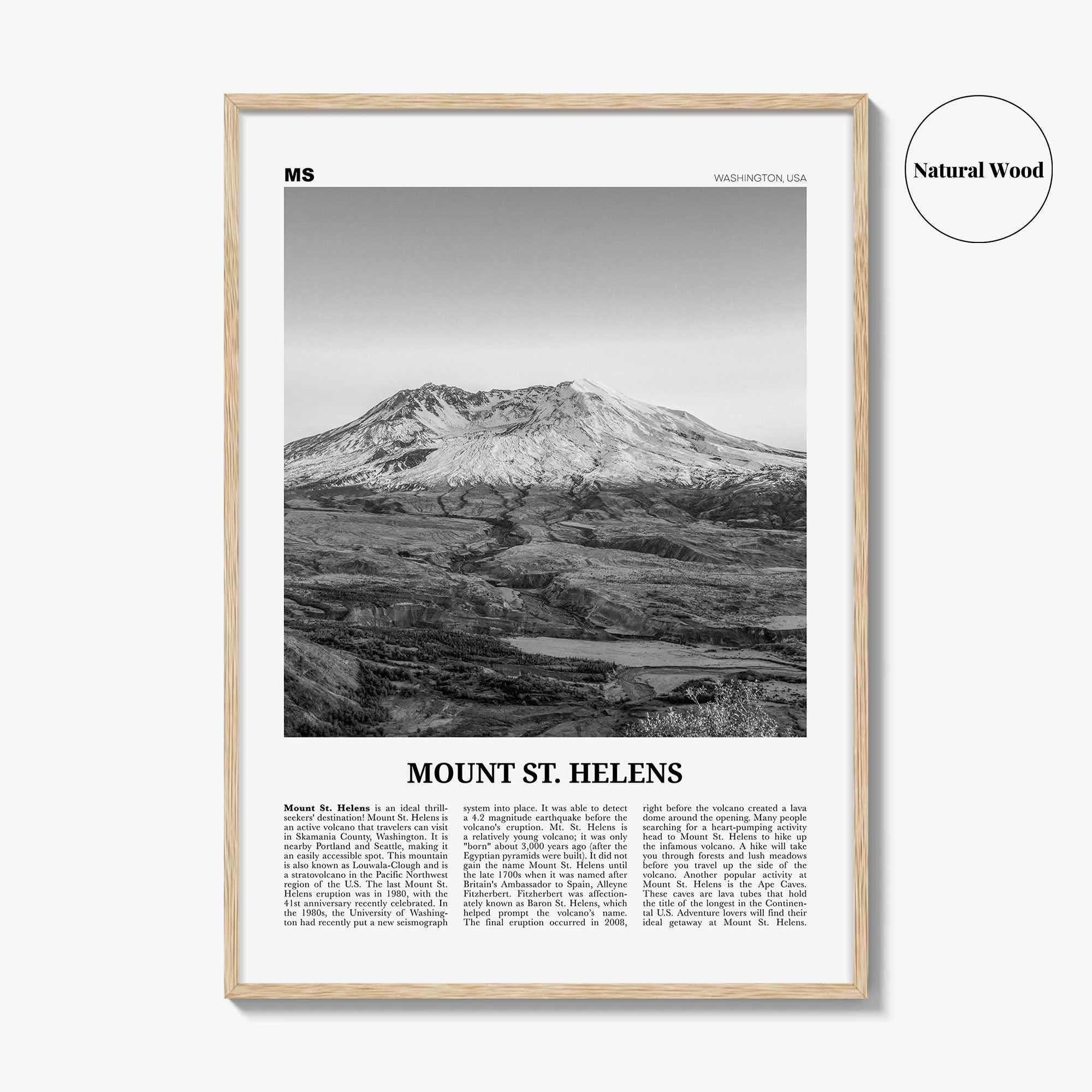 Mount St Helens Print Black and White, Mount St. Helens Wall Art, Mount St. Helens Poster, Mount St. Helens Photo, Washington, USA