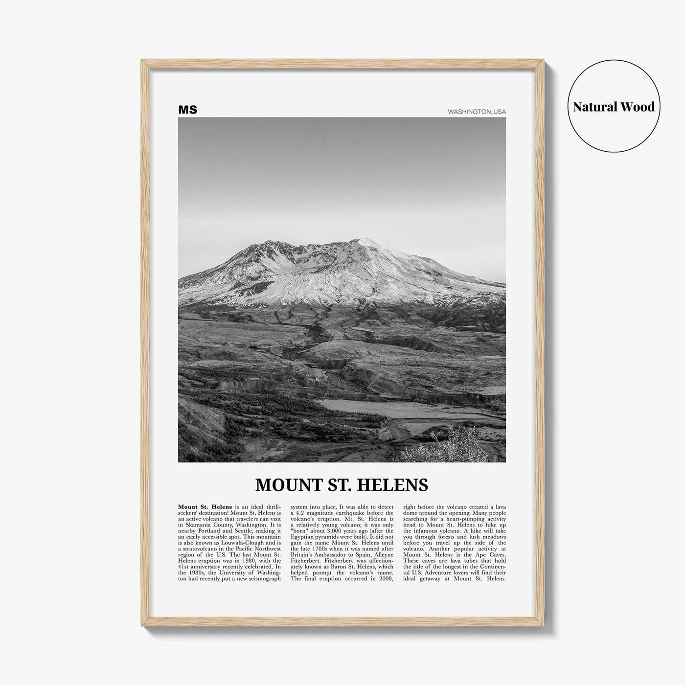 Mount St Helens Print Black and White, Mount St. Helens Wall Art, Mount St. Helens Poster, Mount St. Helens Photo, Washington, USA