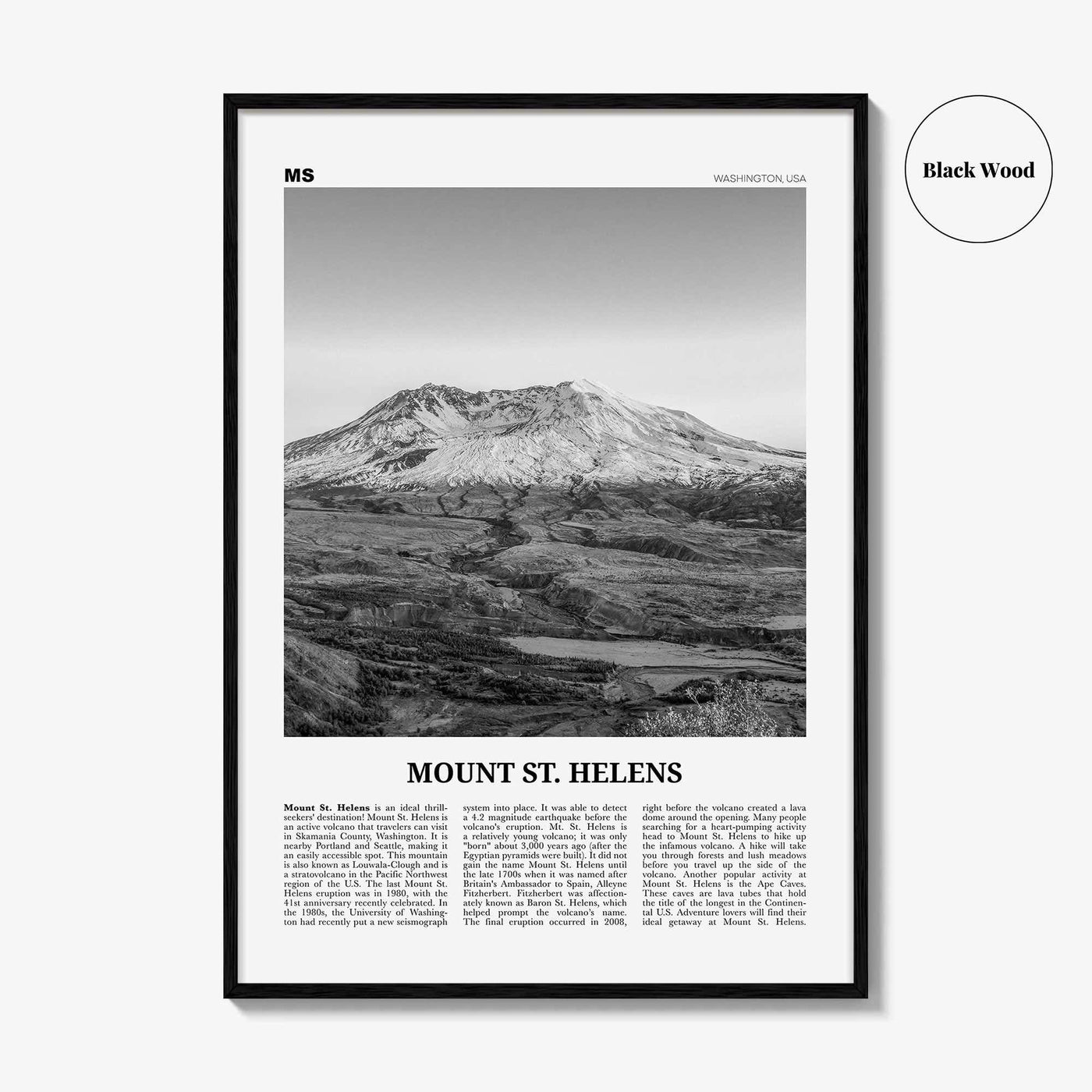 Mount St Helens Print Black and White, Mount St. Helens Wall Art, Mount St. Helens Poster, Mount St. Helens Photo, Washington, USA