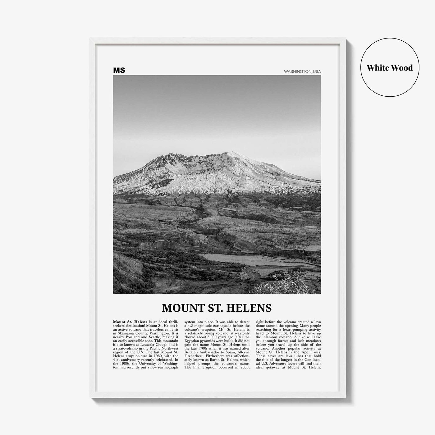 Mount St Helens Print Black and White, Mount St. Helens Wall Art, Mount St. Helens Poster, Mount St. Helens Photo, Washington, USA