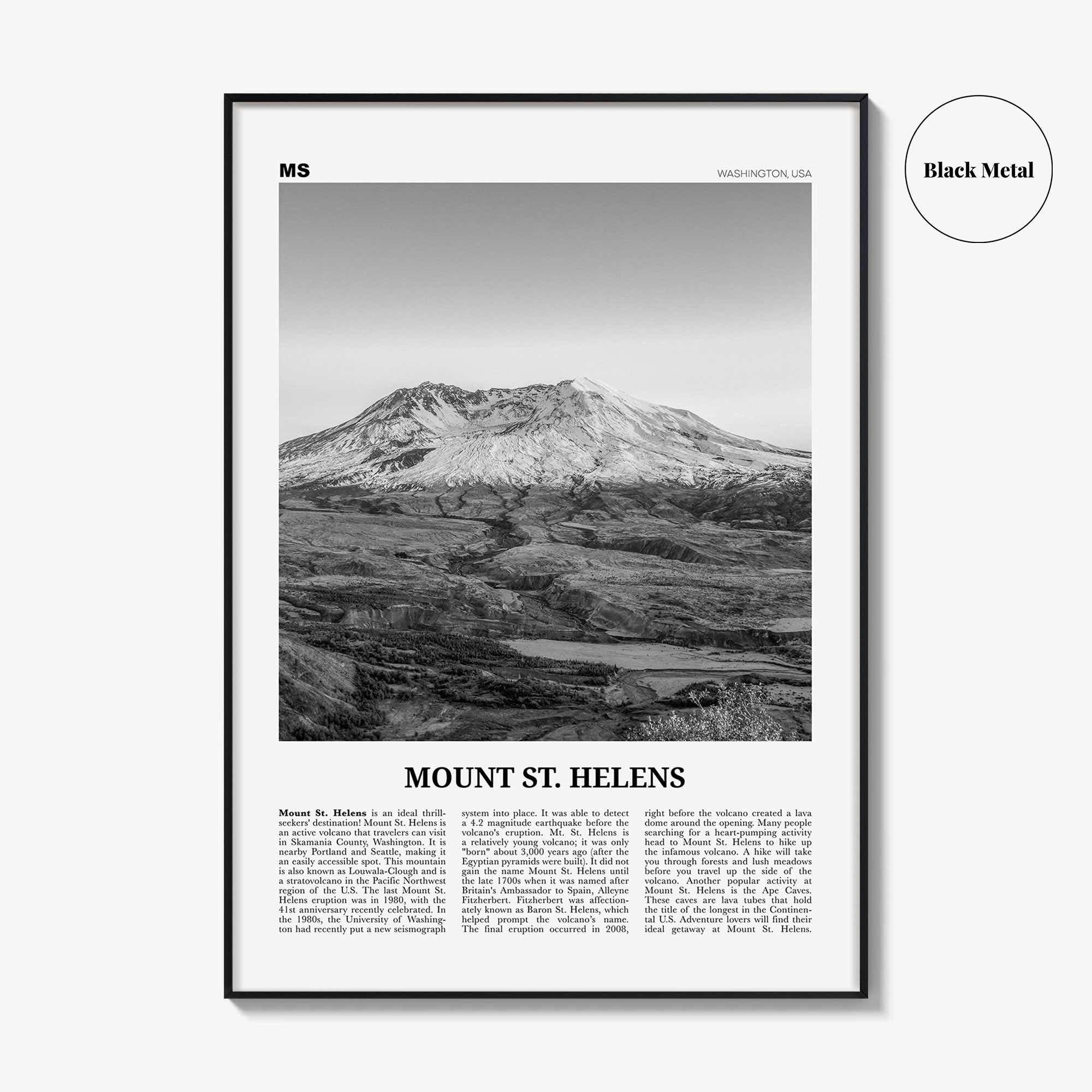 Mount St Helens Print Black and White, Mount St. Helens Wall Art, Mount St. Helens Poster, Mount St. Helens Photo, Washington, USA