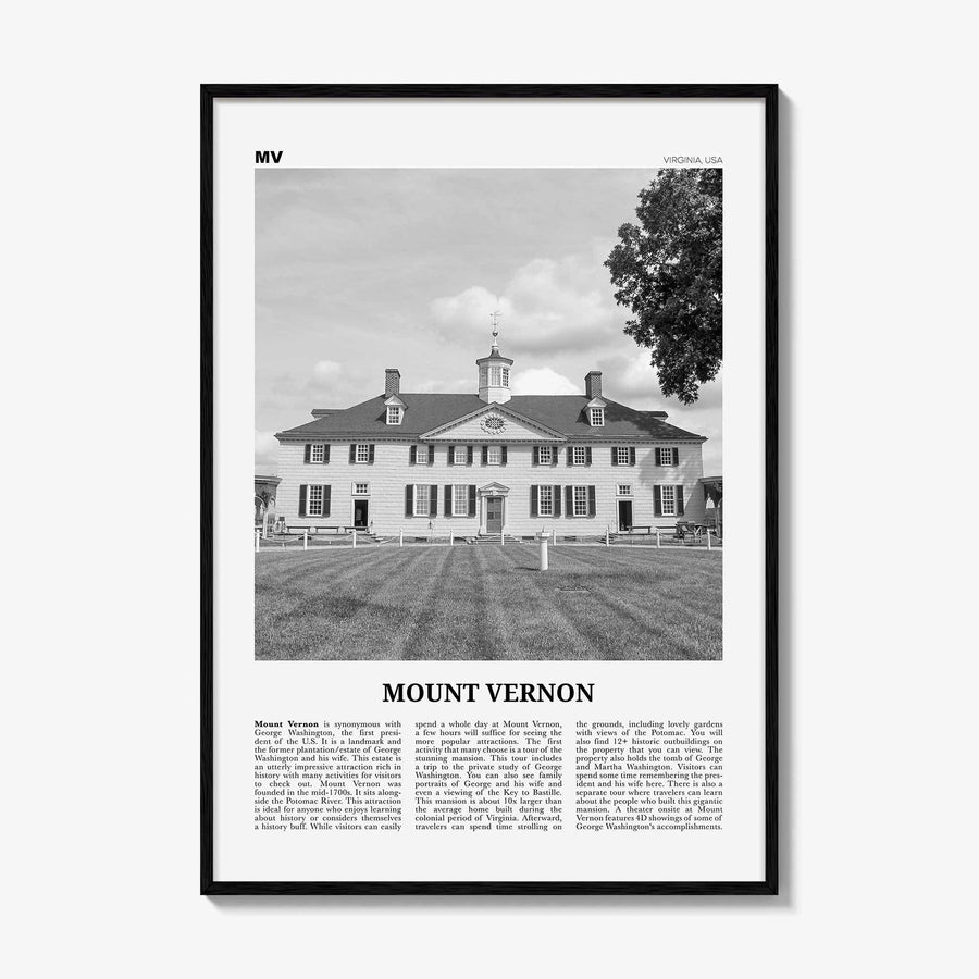 Mount Vernon Print Black and White, Mount Vernon Wall Art, Mount Vernon Poster, Mount Vernon Photo, Mount Vernon Décor, Virginia, USA