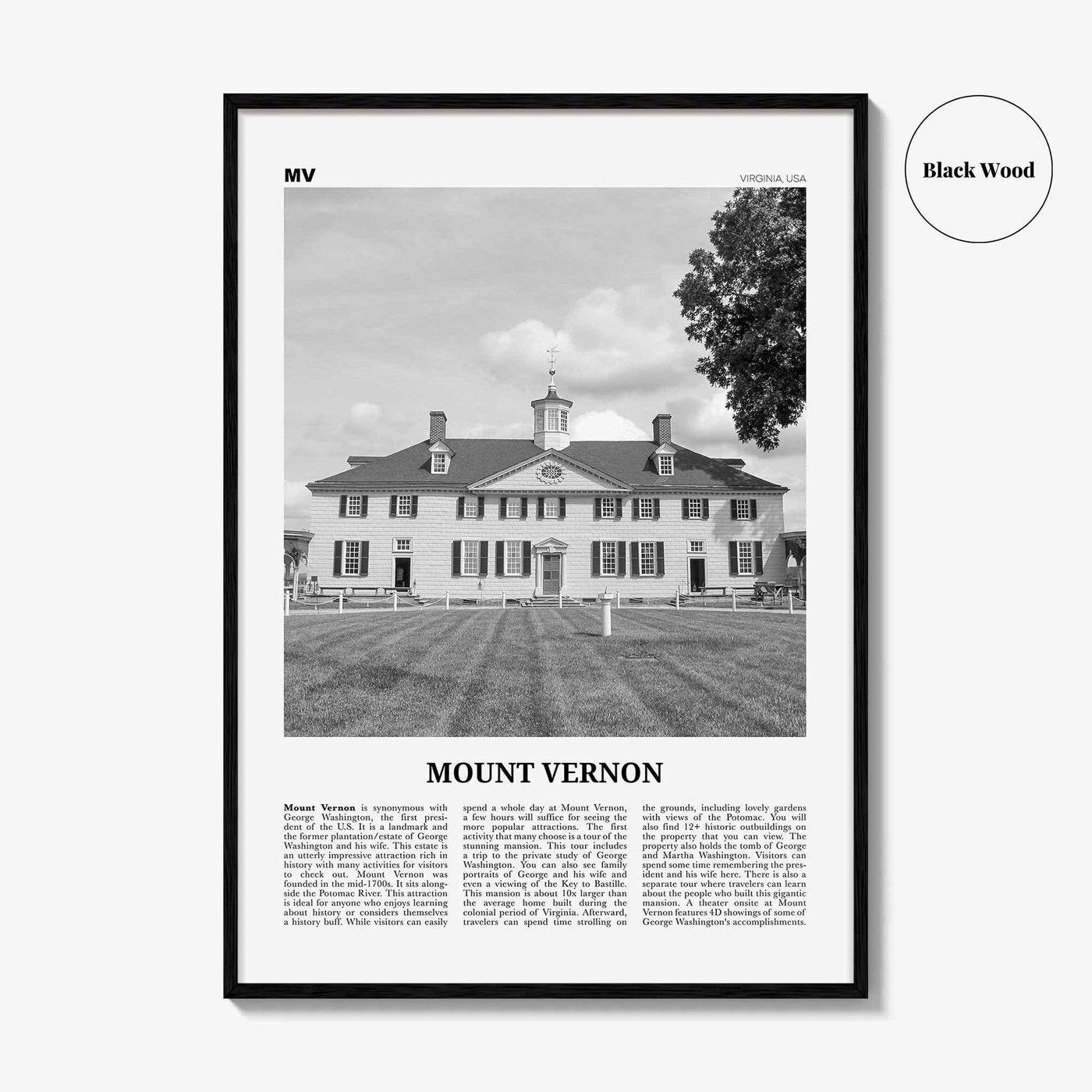 Mount Vernon Print Black and White, Mount Vernon Wall Art, Mount Vernon Poster, Mount Vernon Photo, Mount Vernon Décor, Virginia, USA