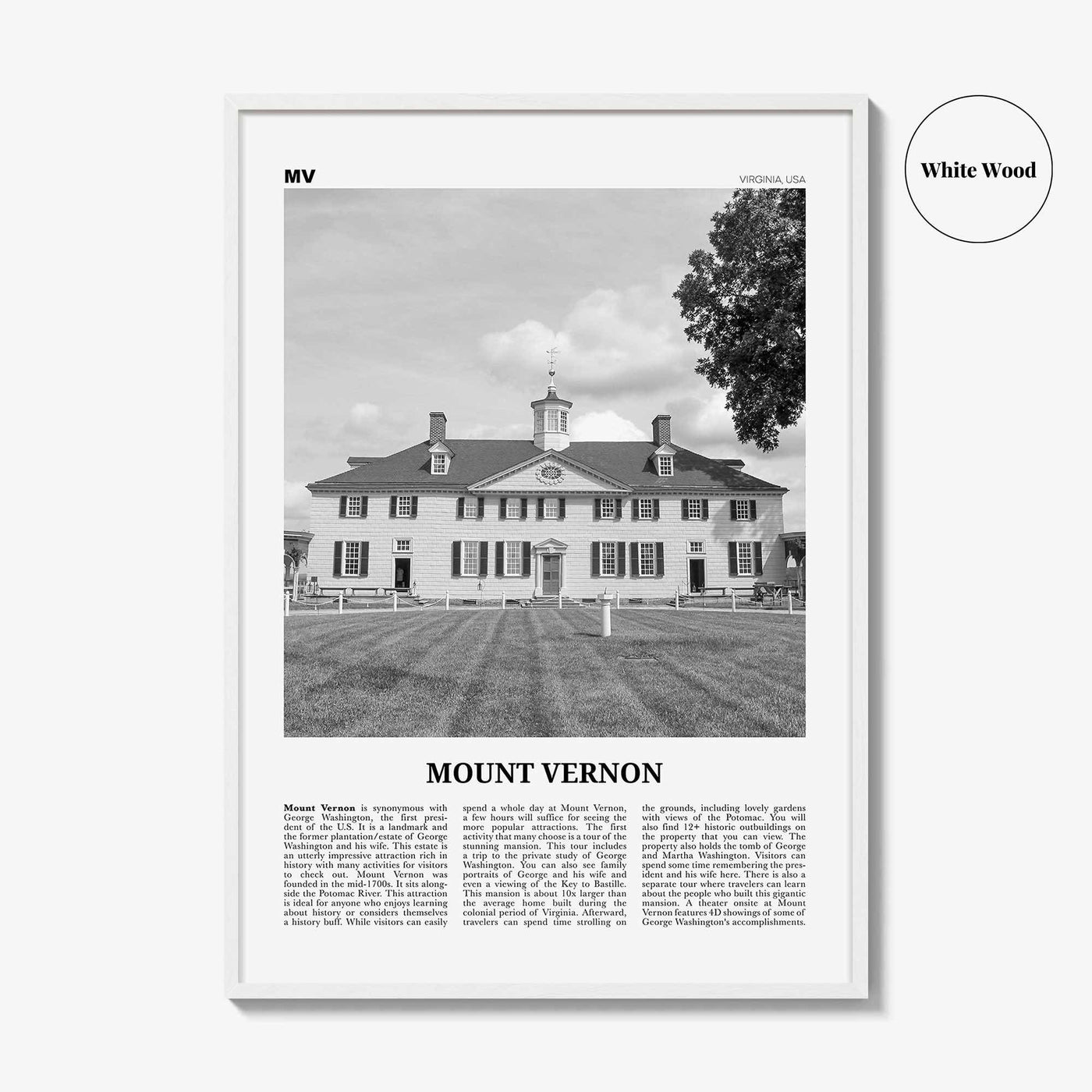 Mount Vernon Print Black and White, Mount Vernon Wall Art, Mount Vernon Poster, Mount Vernon Photo, Mount Vernon Décor, Virginia, USA