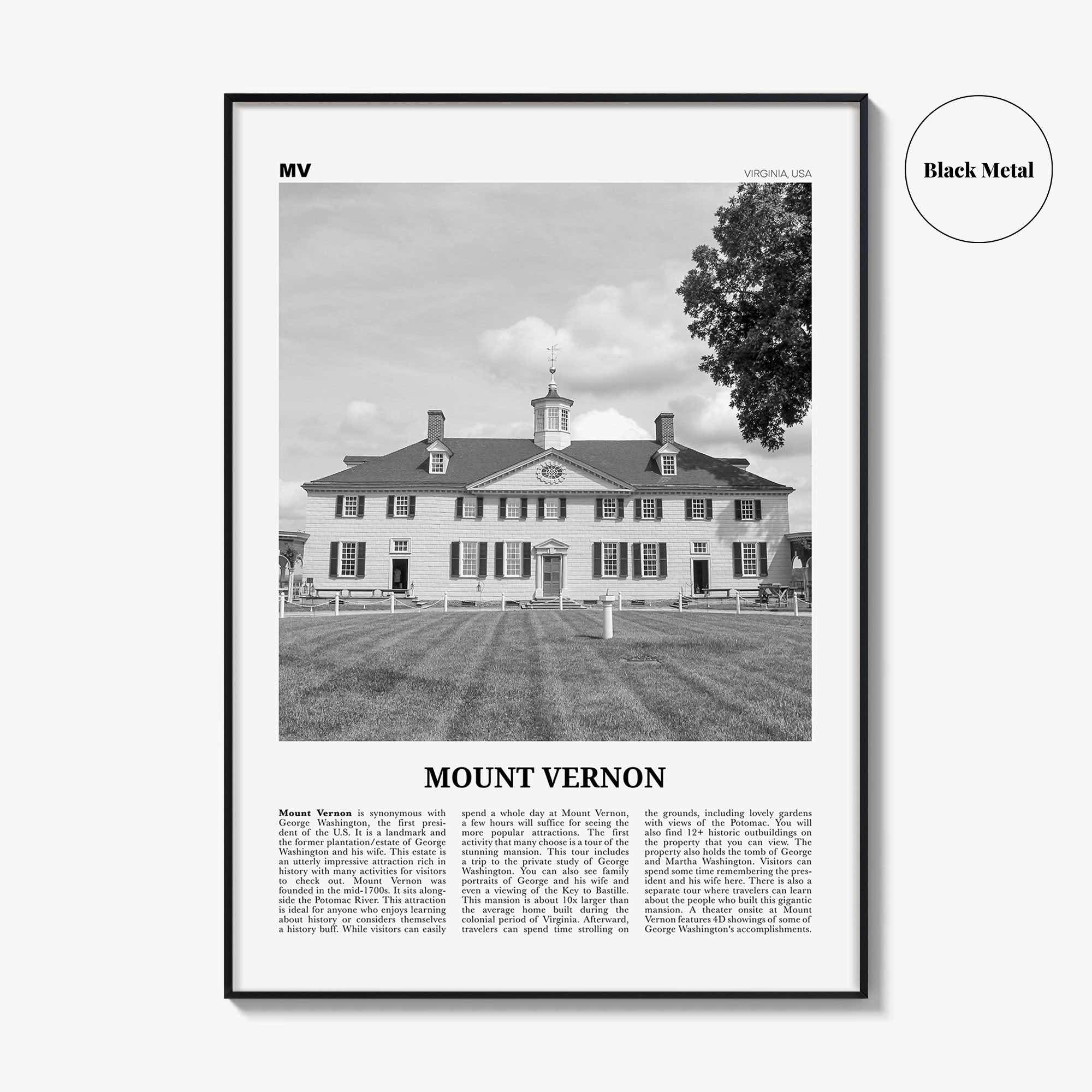 Mount Vernon Print Black and White, Mount Vernon Wall Art, Mount Vernon Poster, Mount Vernon Photo, Mount Vernon Décor, Virginia, USA