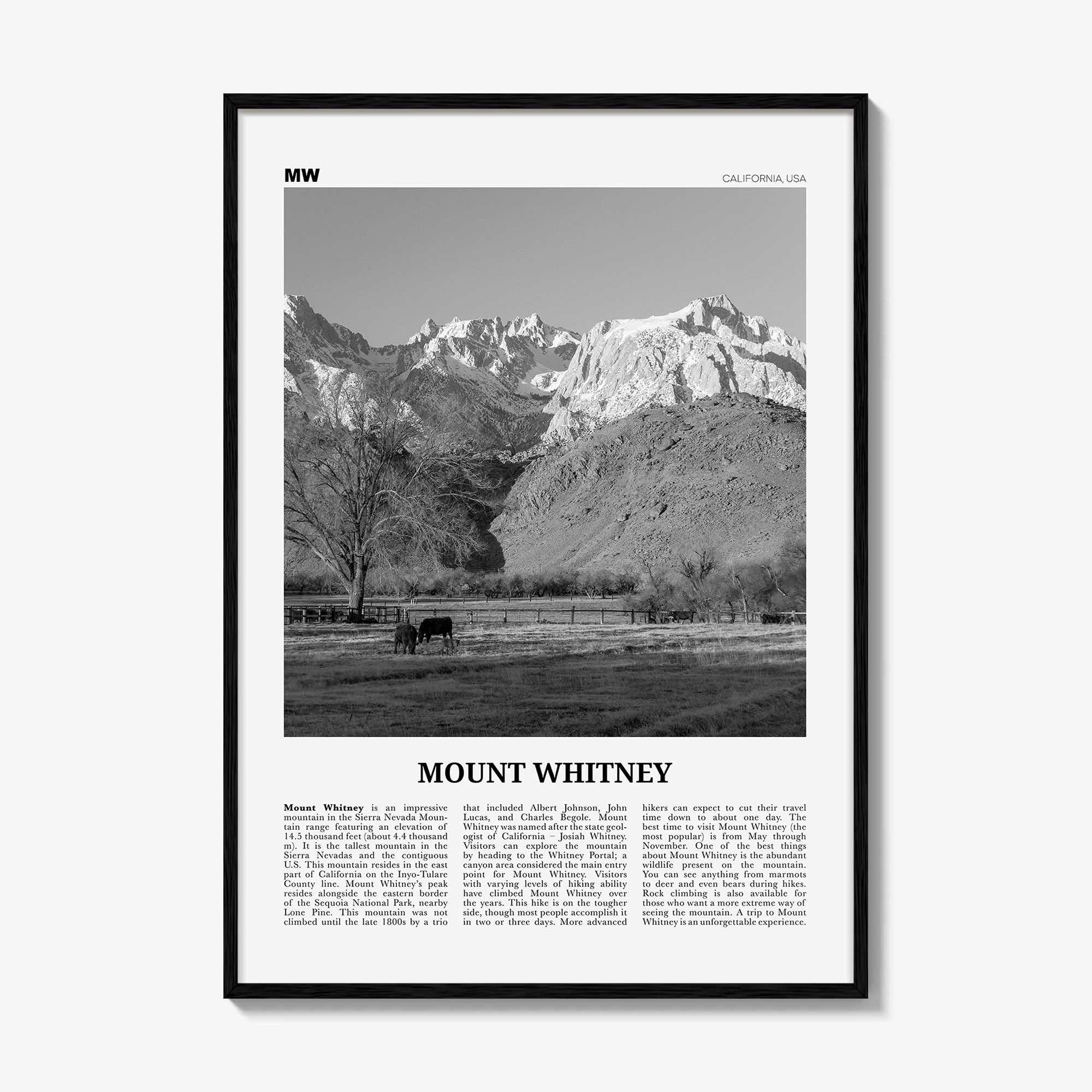 Mount Whitney Print Black and White, Mount Whitney Wall Art, Mount Whitney Poster, Mount Whitney Photo, Mount Whitney Décor, California, USA