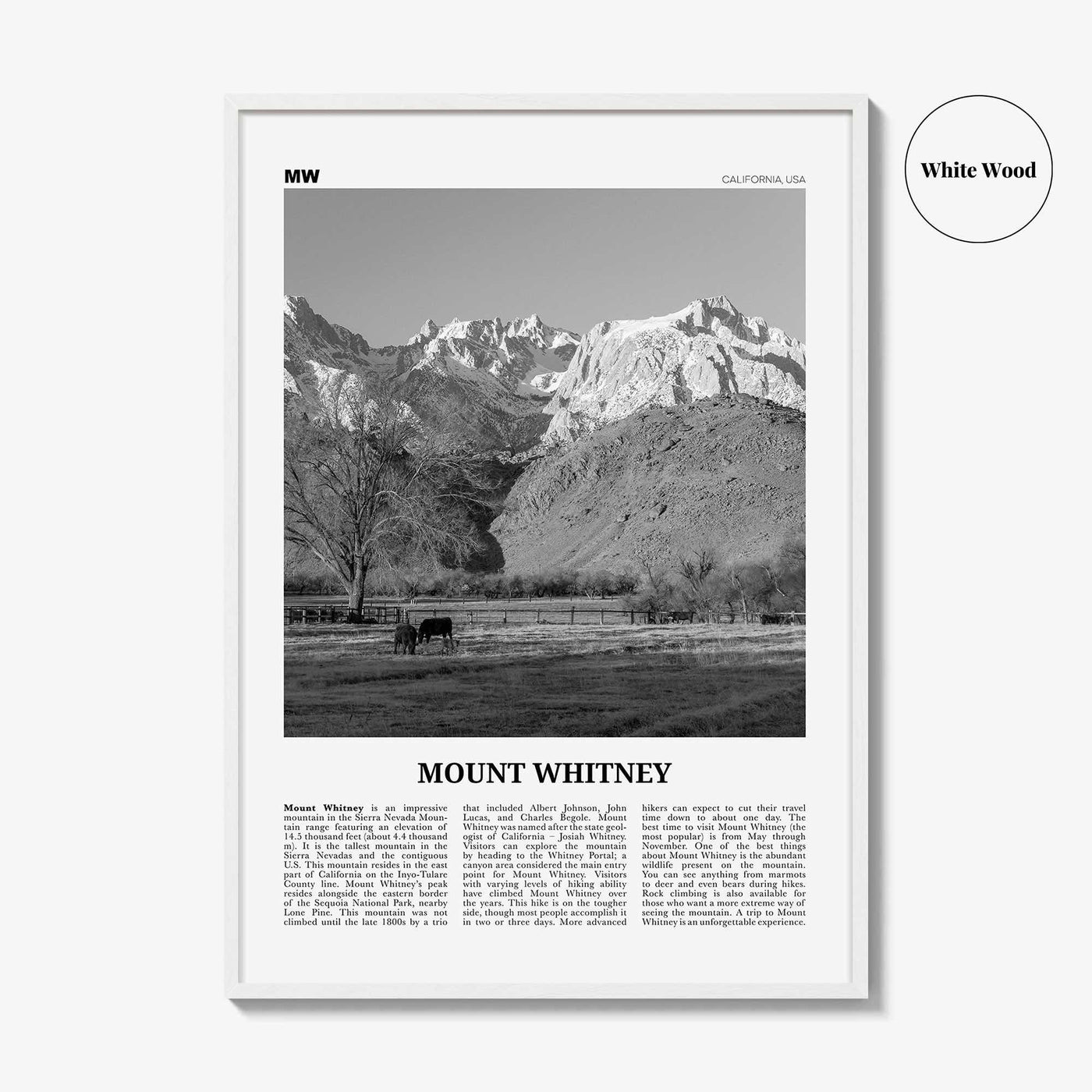 Mount Whitney Print Black and White, Mount Whitney Wall Art, Mount Whitney Poster, Mount Whitney Photo, Mount Whitney Décor, California, USA