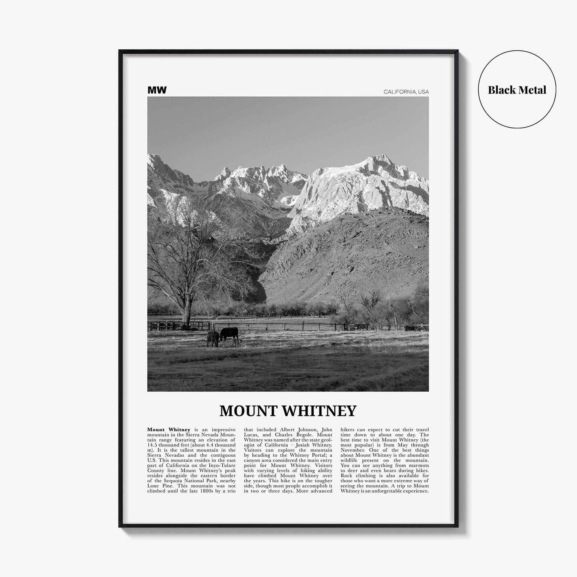 Mount Whitney Print Black and White, Mount Whitney Wall Art, Mount Whitney Poster, Mount Whitney Photo, Mount Whitney Décor, California, USA