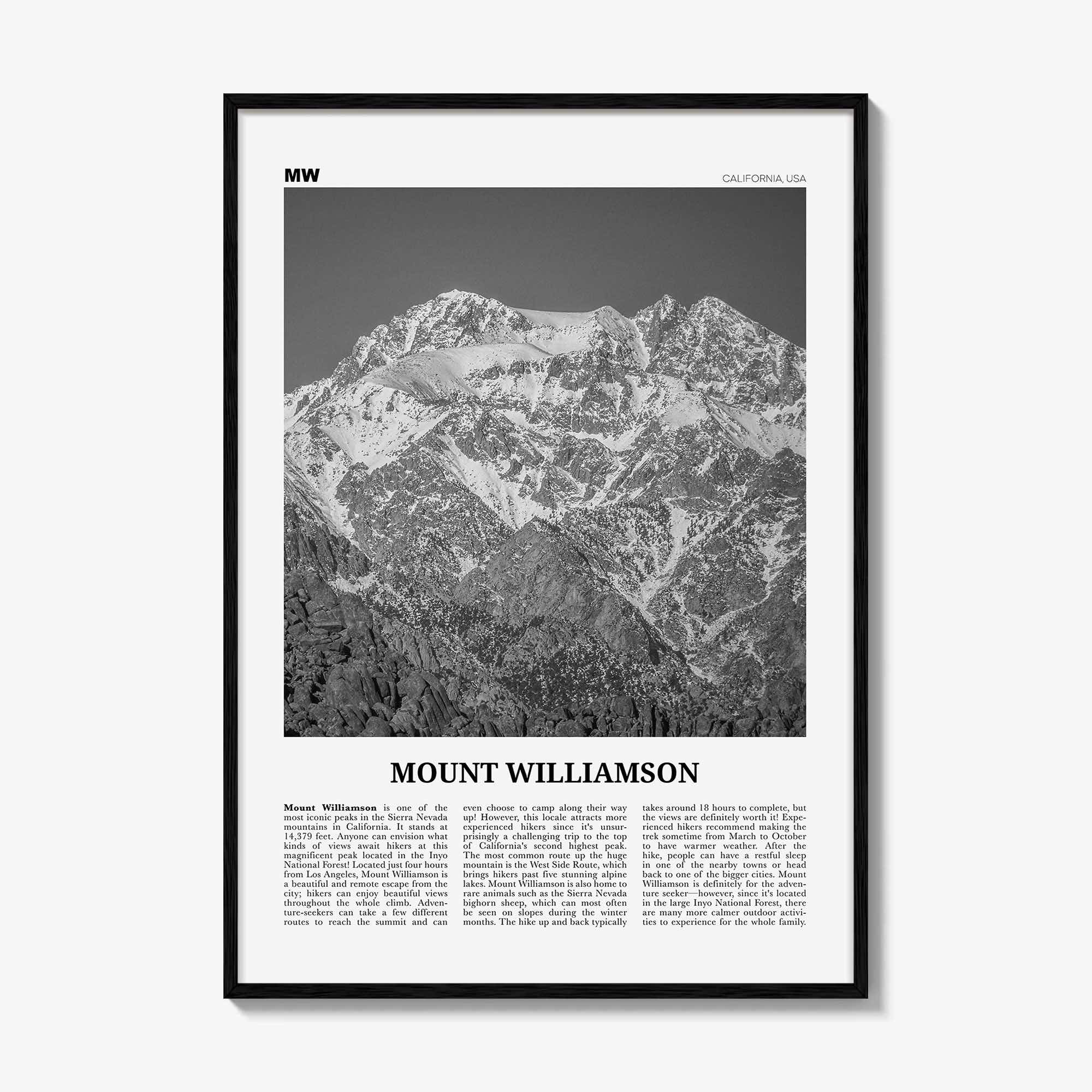 Mount Williamson Print Black and White, Mount Williamson Wall Art, Mount Williamson Poster, Mount Williamson Photo, California, USA