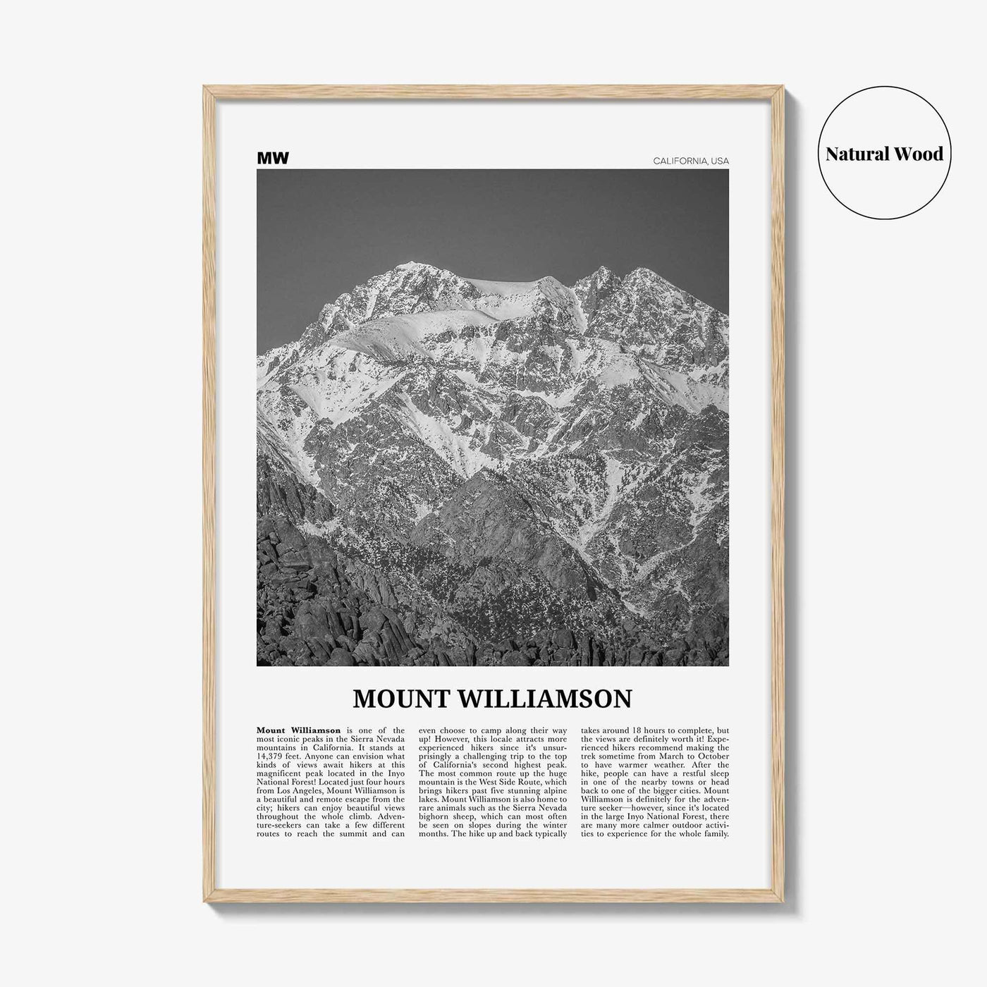 Mount Williamson Print Black and White, Mount Williamson Wall Art, Mount Williamson Poster, Mount Williamson Photo, California, USA