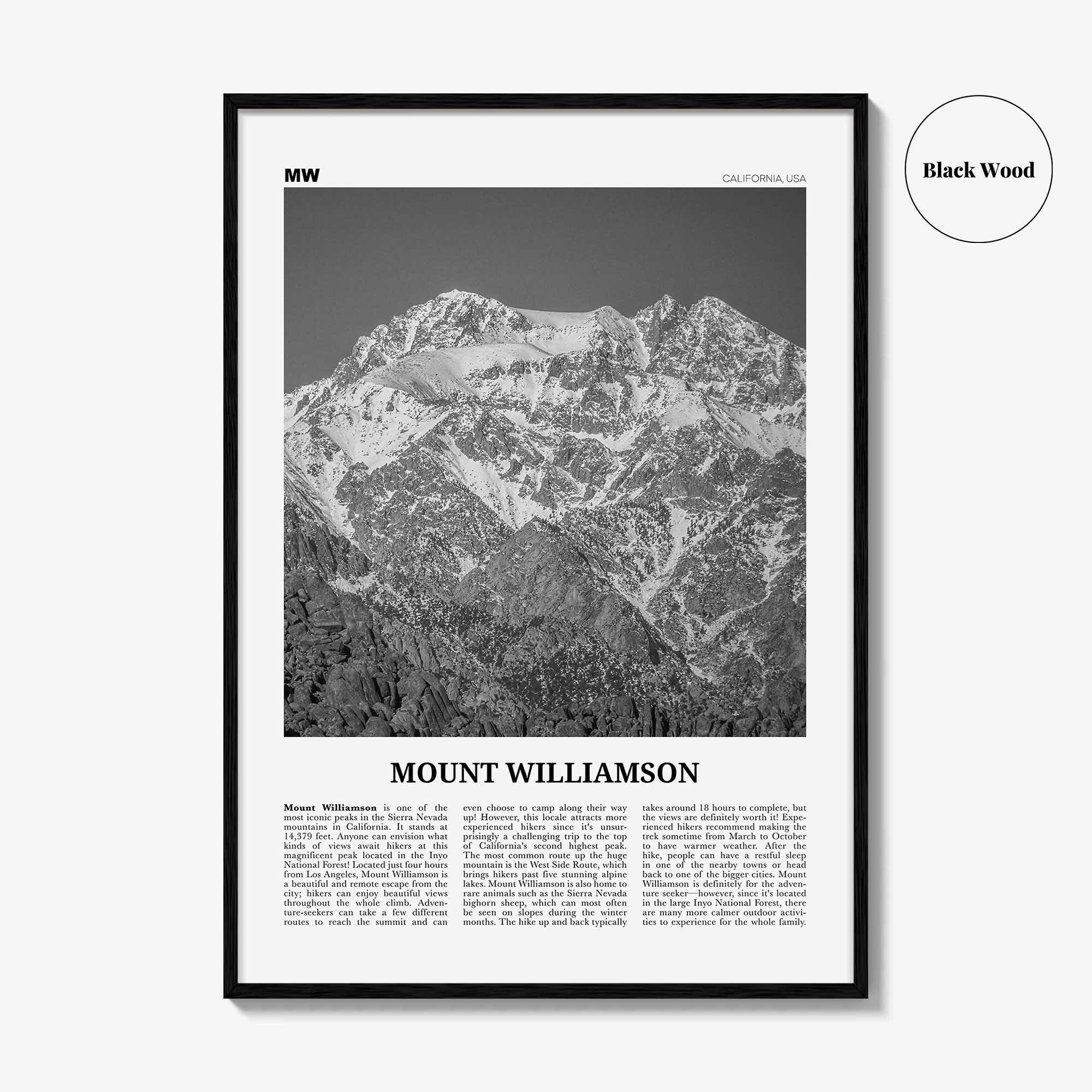 Mount Williamson Print Black and White, Mount Williamson Wall Art, Mount Williamson Poster, Mount Williamson Photo, California, USA