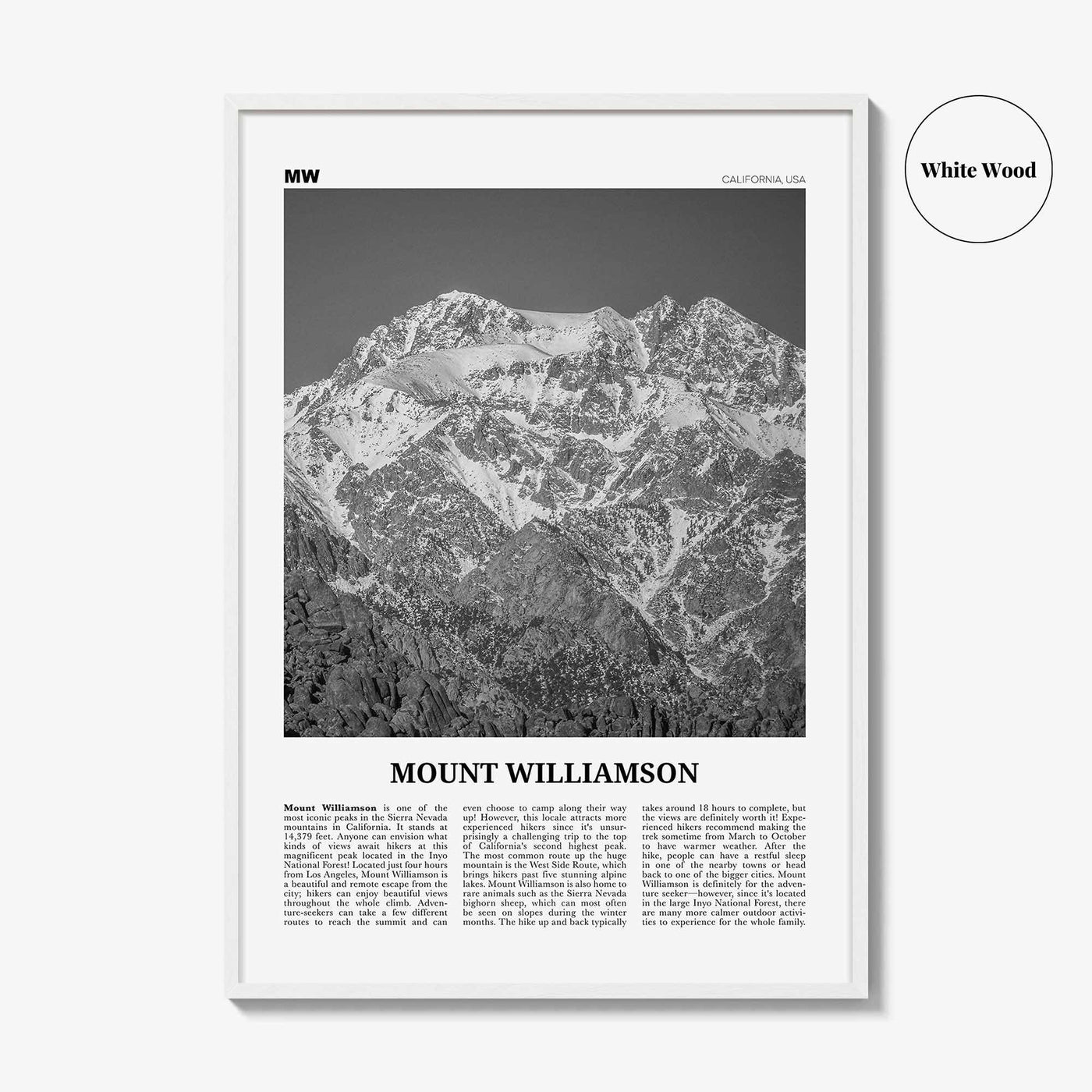 Mount Williamson Print Black and White, Mount Williamson Wall Art, Mount Williamson Poster, Mount Williamson Photo, California, USA