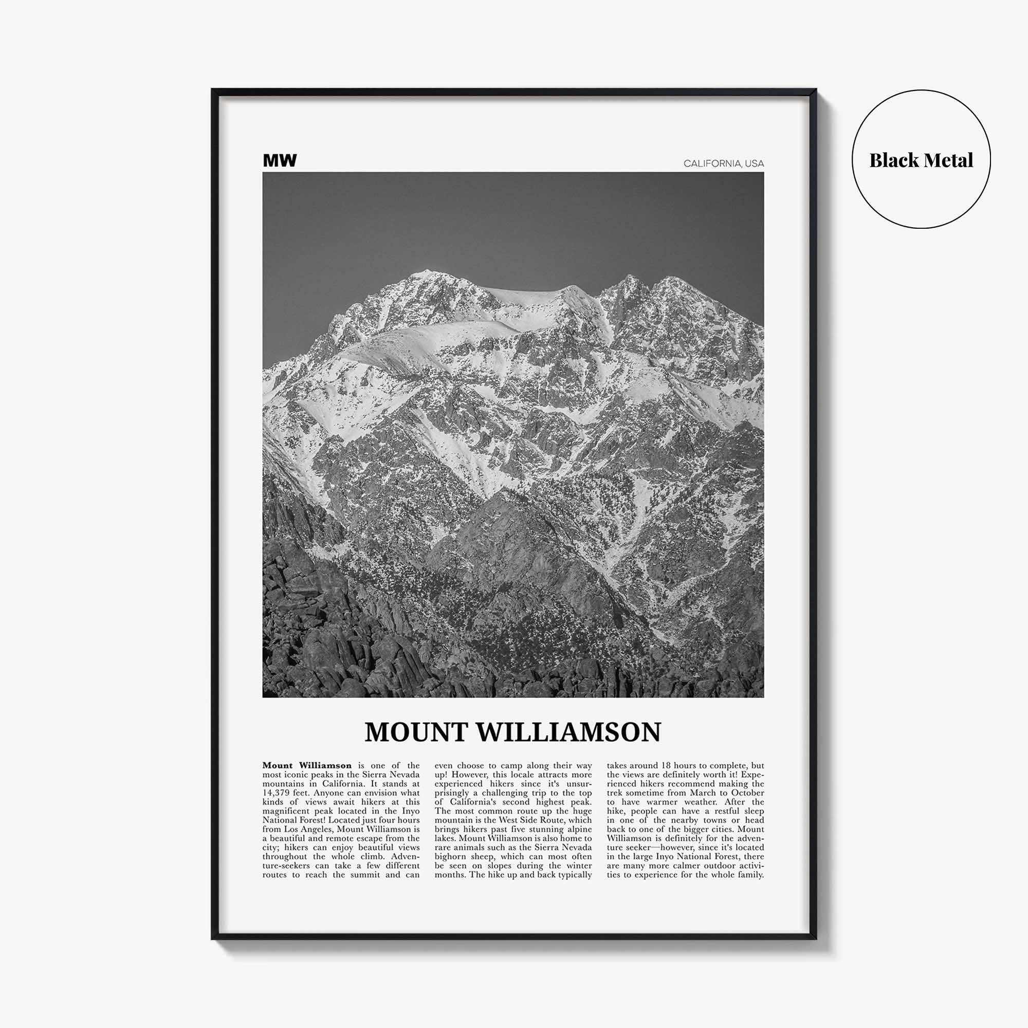 Mount Williamson Print Black and White, Mount Williamson Wall Art, Mount Williamson Poster, Mount Williamson Photo, California, USA