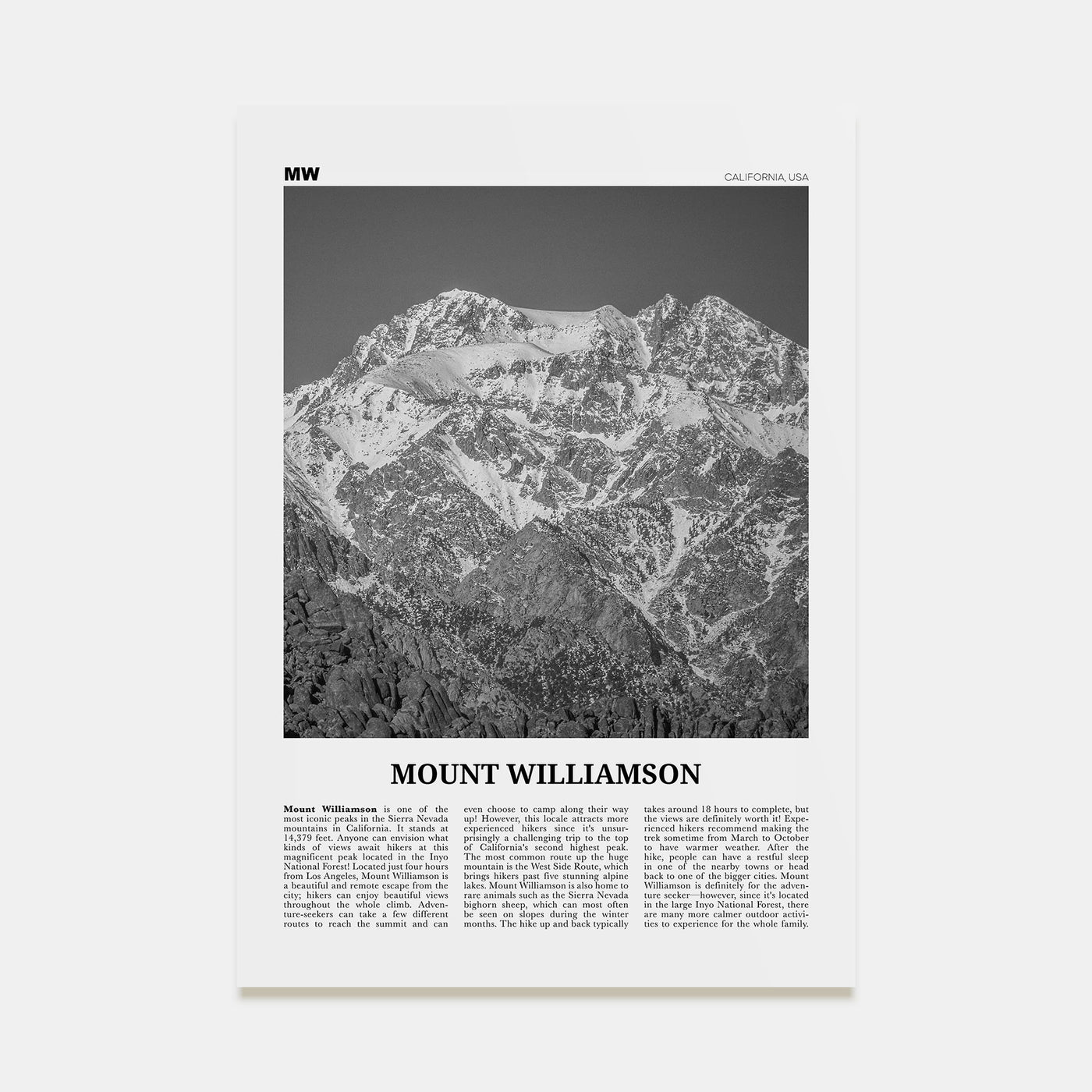 Mount Williamson Travel B&W Poster