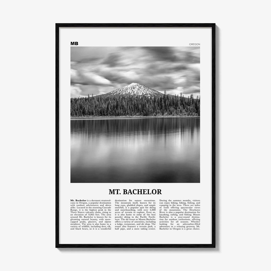 Mt Bachelor Print Black and White, Mt Bachelor Wall Art, Mt Bachelor Poster, Mt Bachelor Photo, Mt Bachelor Wall Décor, Mt Bachelor Map,