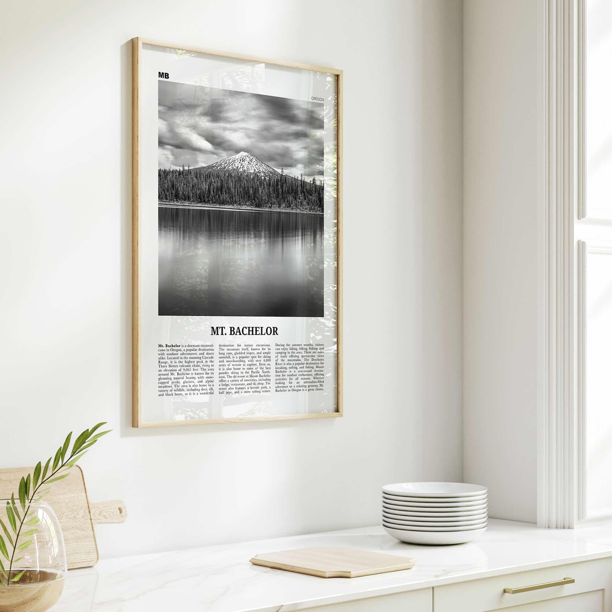 Mt Bachelor Print Black and White, Mt Bachelor Wall Art, Mt Bachelor Poster, Mt Bachelor Photo, Mt Bachelor Wall Décor, Mt Bachelor Map,