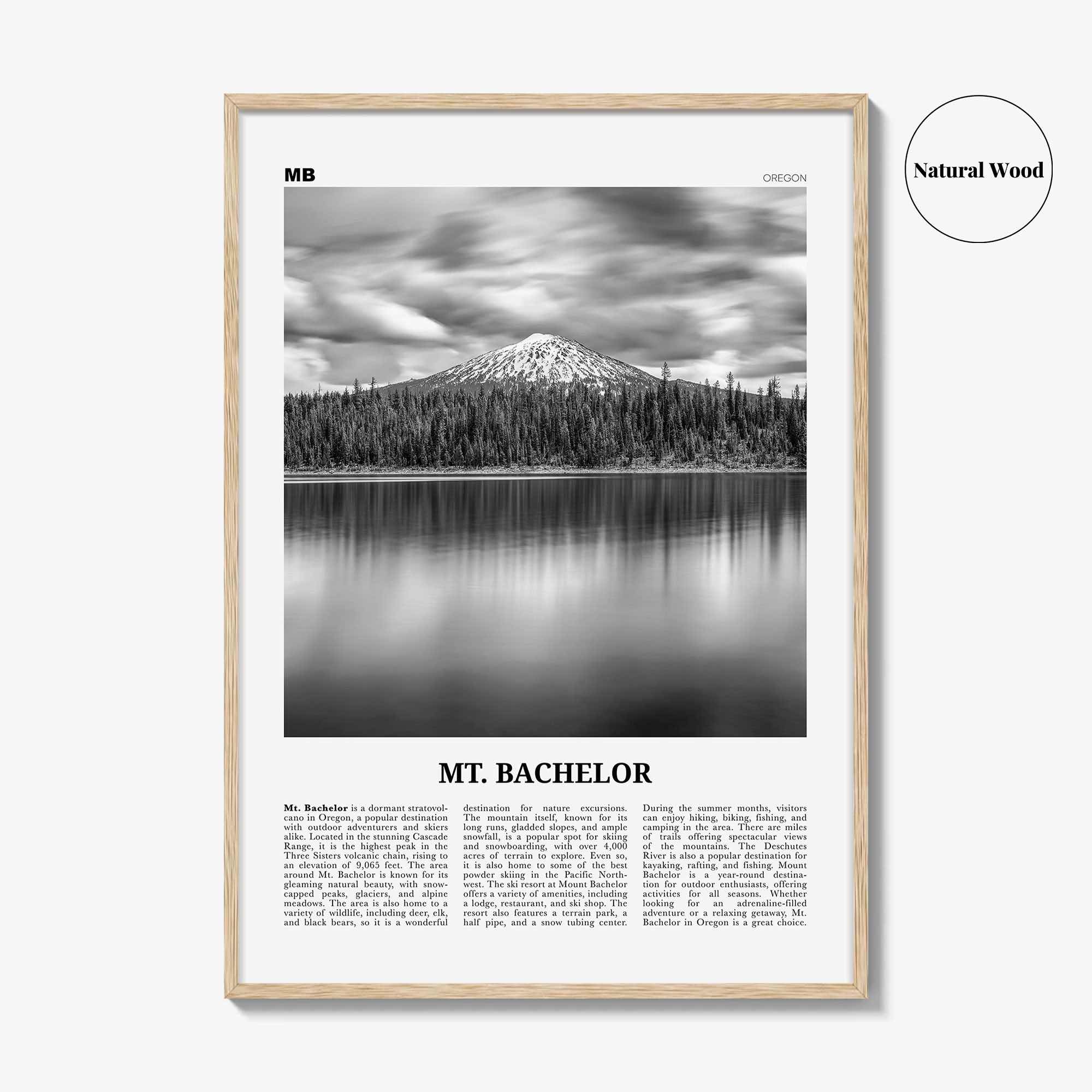 Mt Bachelor Print Black and White, Mt Bachelor Wall Art, Mt Bachelor Poster, Mt Bachelor Photo, Mt Bachelor Wall Décor, Mt Bachelor Map,