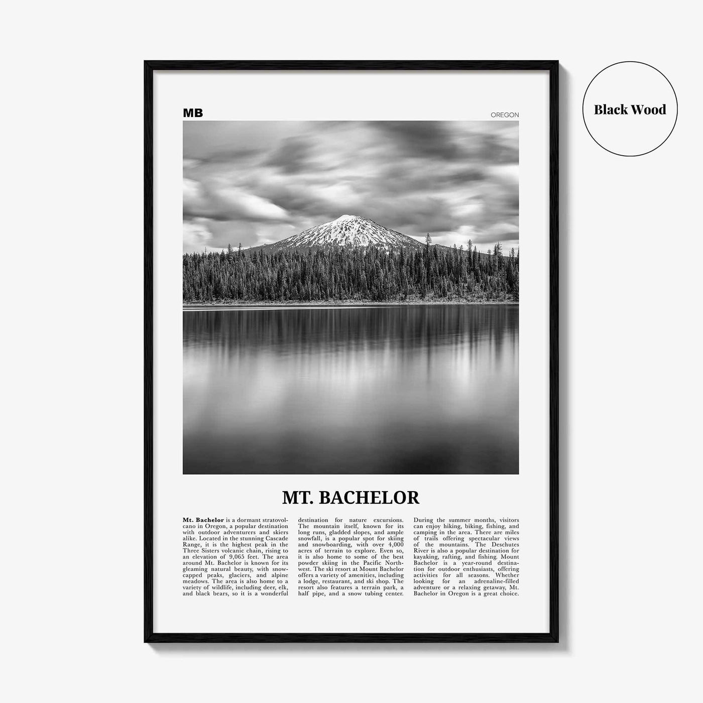 Mt Bachelor Print Black and White, Mt Bachelor Wall Art, Mt Bachelor Poster, Mt Bachelor Photo, Mt Bachelor Wall Décor, Mt Bachelor Map,