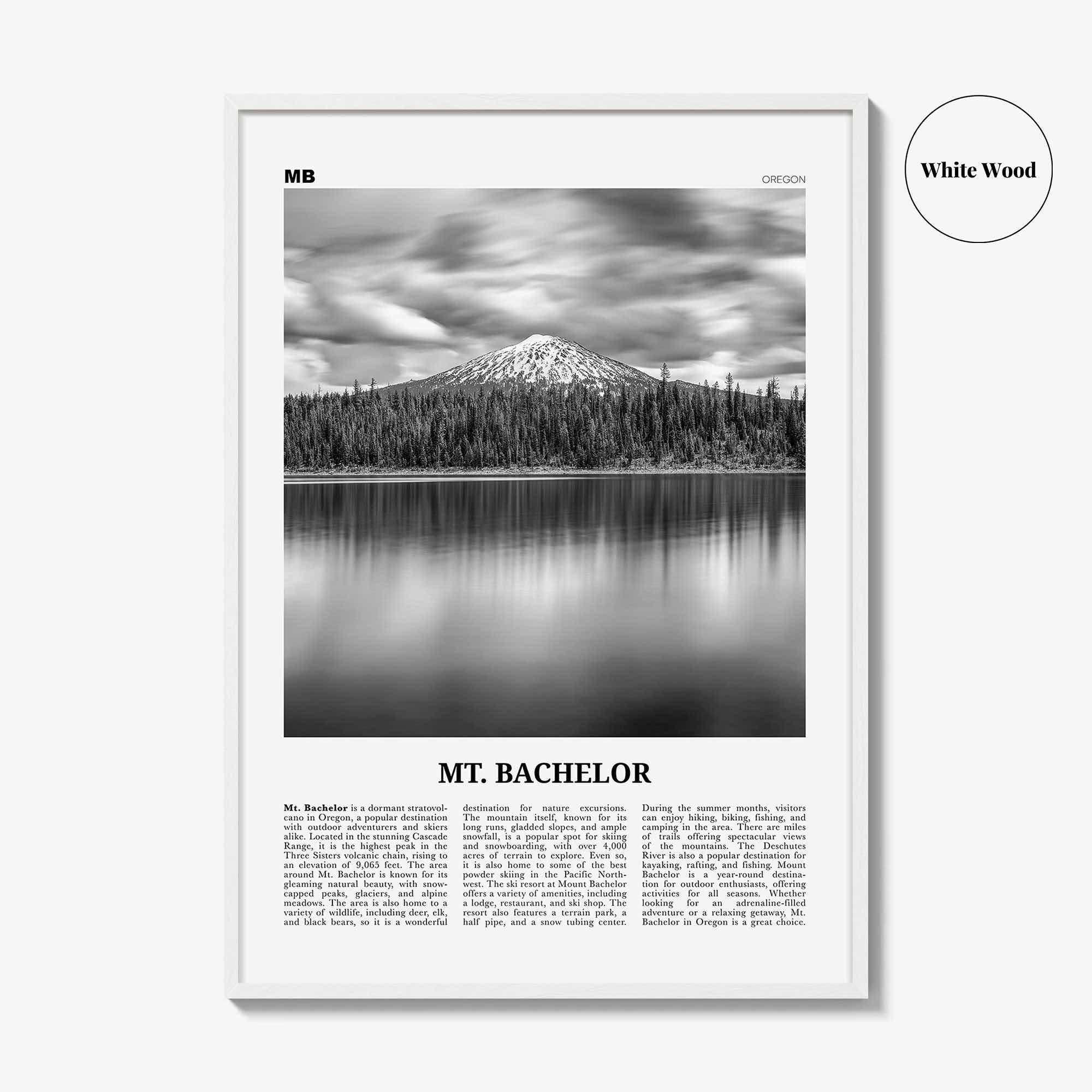 Mt Bachelor Print Black and White, Mt Bachelor Wall Art, Mt Bachelor Poster, Mt Bachelor Photo, Mt Bachelor Wall Décor, Mt Bachelor Map,