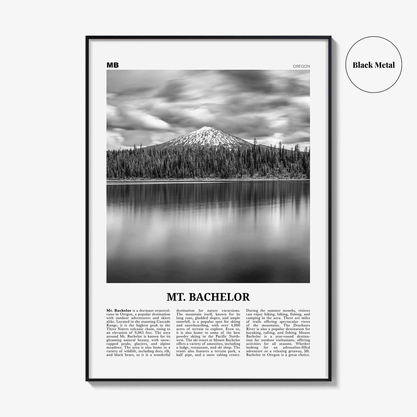 Mt Bachelor Print Black and White, Mt Bachelor Wall Art, Mt Bachelor Poster, Mt Bachelor Photo, Mt Bachelor Wall Décor, Mt Bachelor Map,