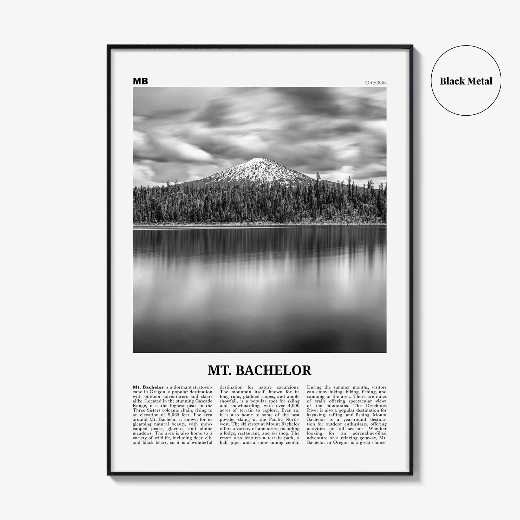 Mt Bachelor Print Black and White, Mt Bachelor Wall Art, Mt Bachelor Poster, Mt Bachelor Photo, Mt Bachelor Wall Décor, Mt Bachelor Map,