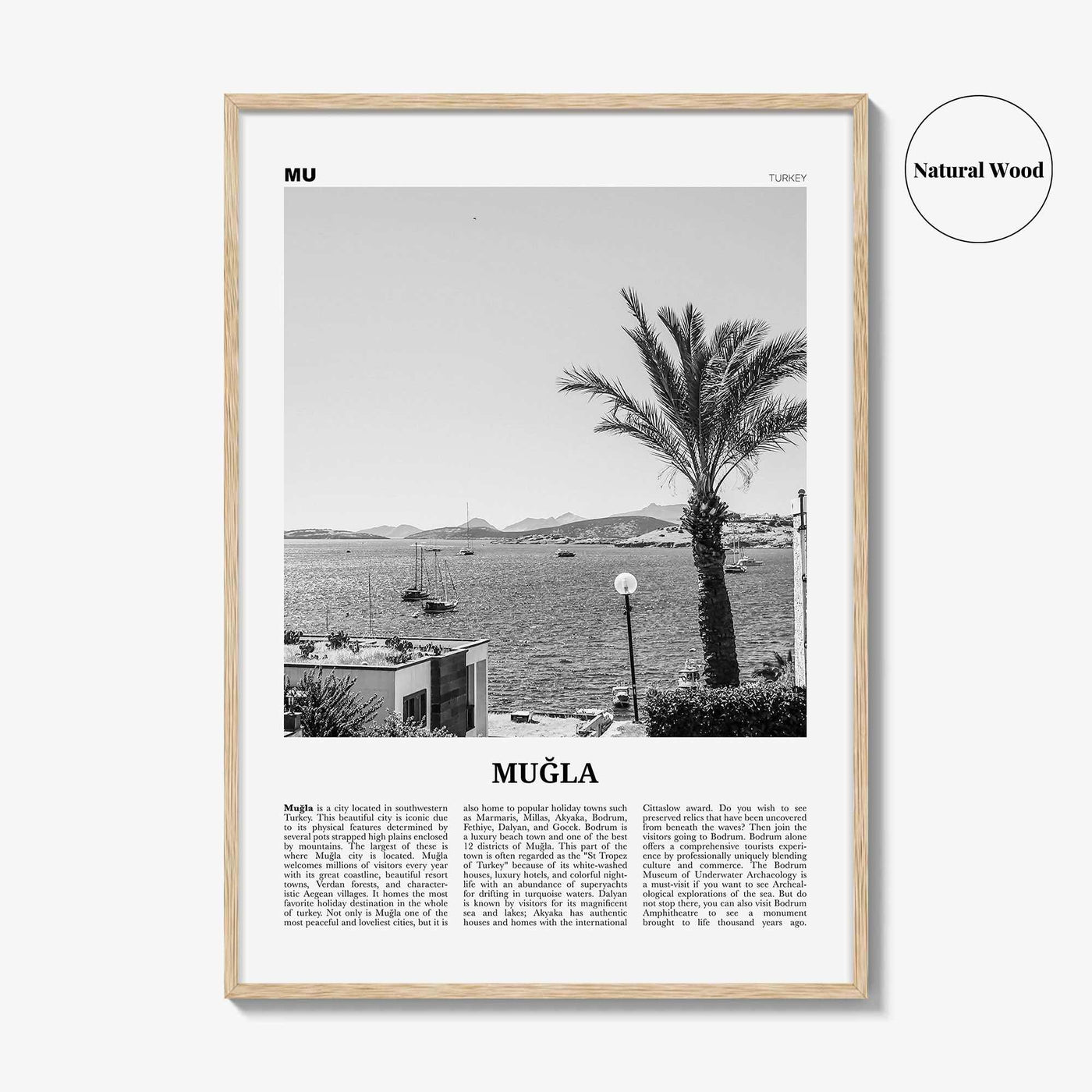 Mugla Print Black and White, Muğla Wall Art, Muğla Poster, Muğla Photo, Muğla Wall Décor, Aegean, Menteşe, Turkey