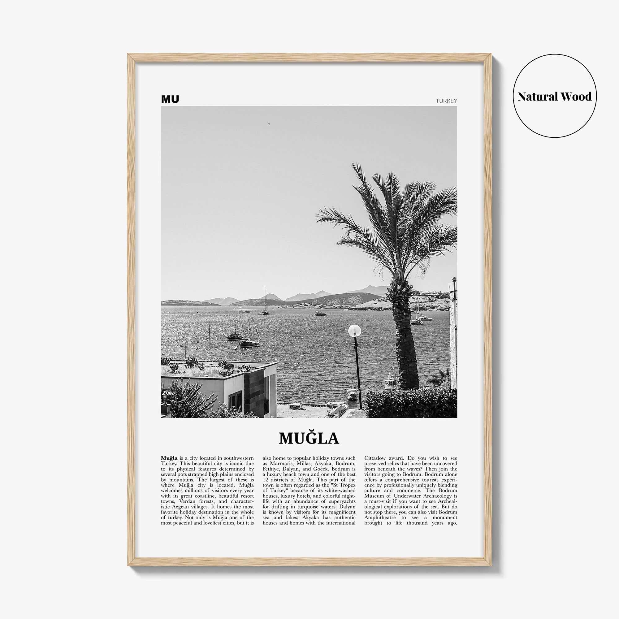 Mugla Print Black and White, Muğla Wall Art, Muğla Poster, Muğla Photo, Muğla Wall Décor, Aegean, Menteşe, Turkey