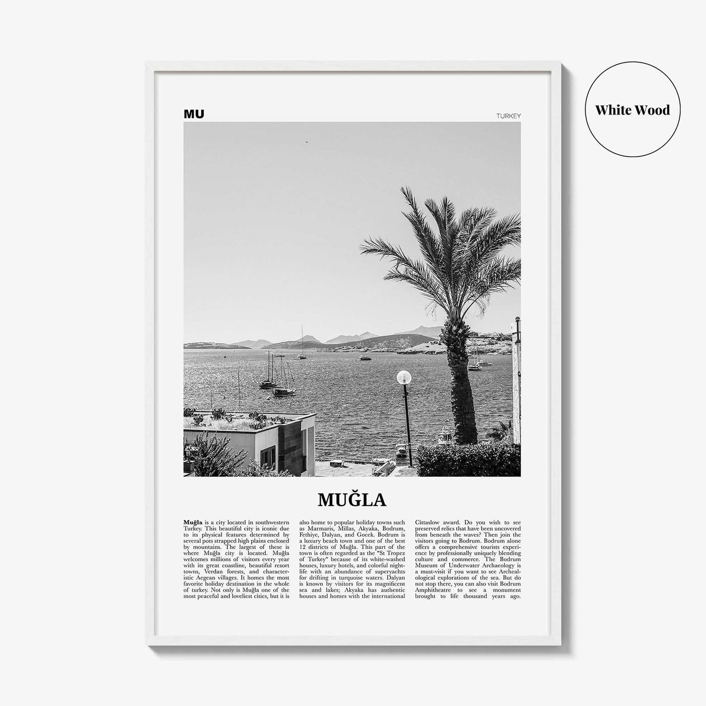 Mugla Print Black and White, Muğla Wall Art, Muğla Poster, Muğla Photo, Muğla Wall Décor, Aegean, Menteşe, Turkey