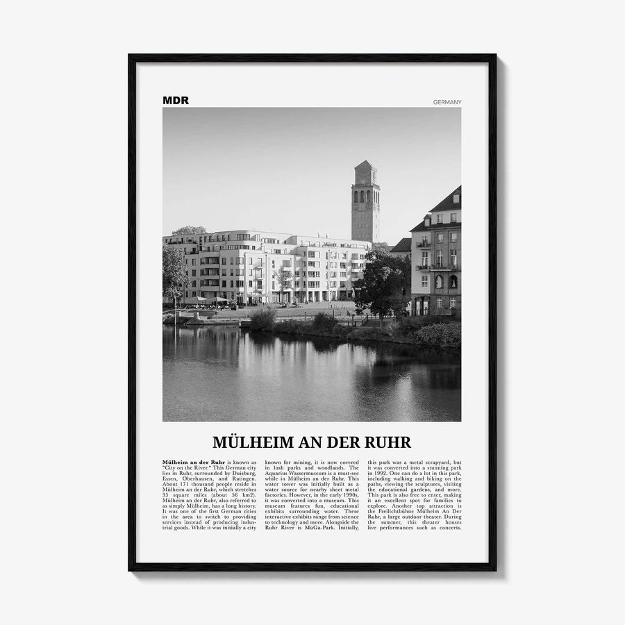 Mulheim An Der Ruhr Print Black and White, Mülheim an der Ruhr Wall Art, Mülheim an der Ruhr Poster, Mülheim an der Ruhr Photo, Décor, Map,