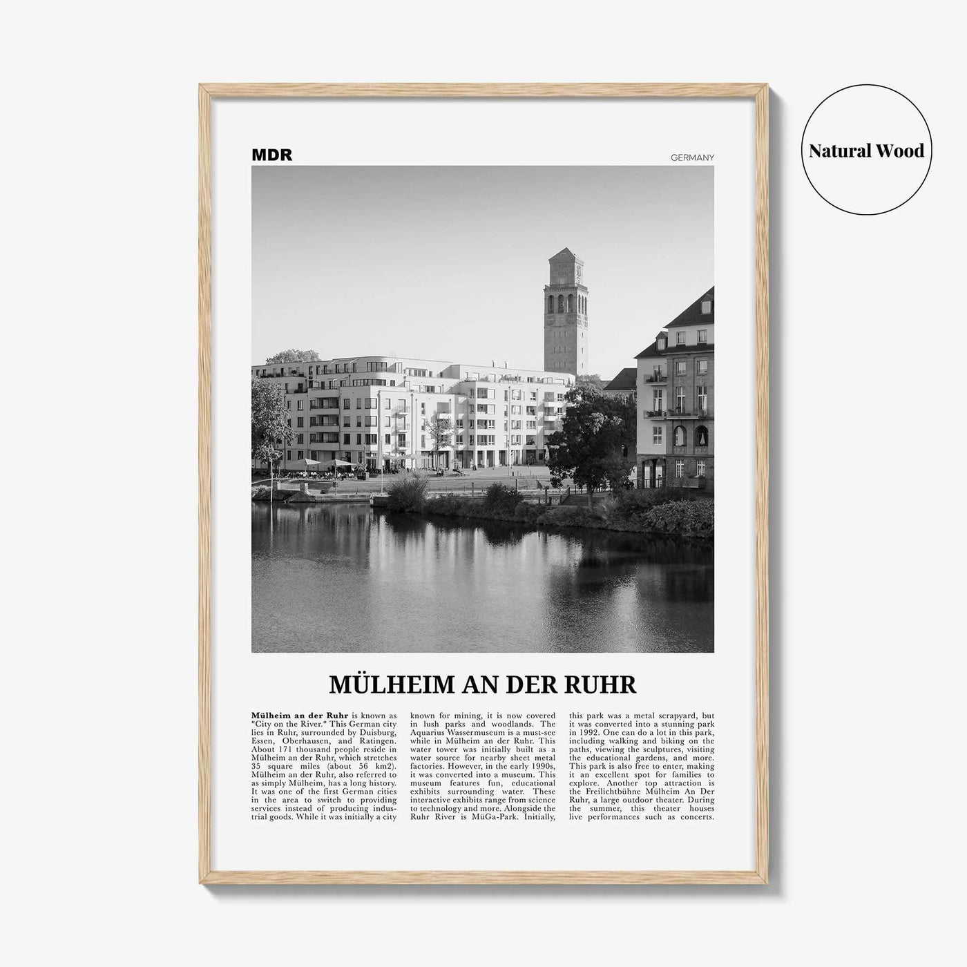 Mulheim An Der Ruhr Print Black and White, Mülheim an der Ruhr Wall Art, Mülheim an der Ruhr Poster, Mülheim an der Ruhr Photo, Décor, Map,