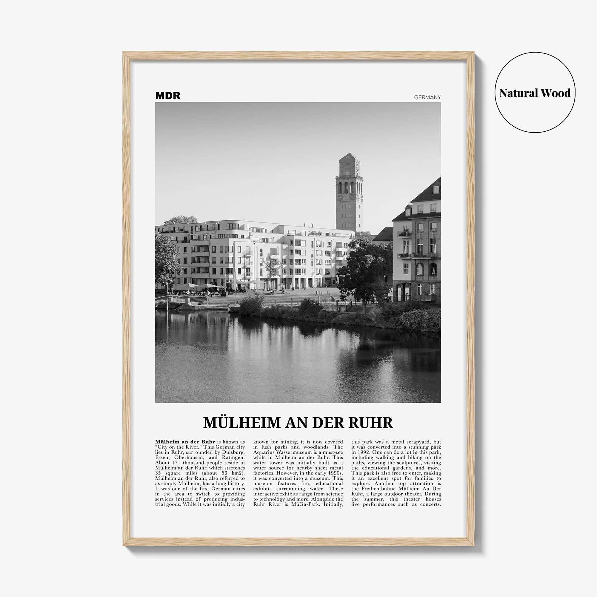 Mulheim An Der Ruhr Print Black and White, Mülheim an der Ruhr Wall Art, Mülheim an der Ruhr Poster, Mülheim an der Ruhr Photo, Décor, Map,