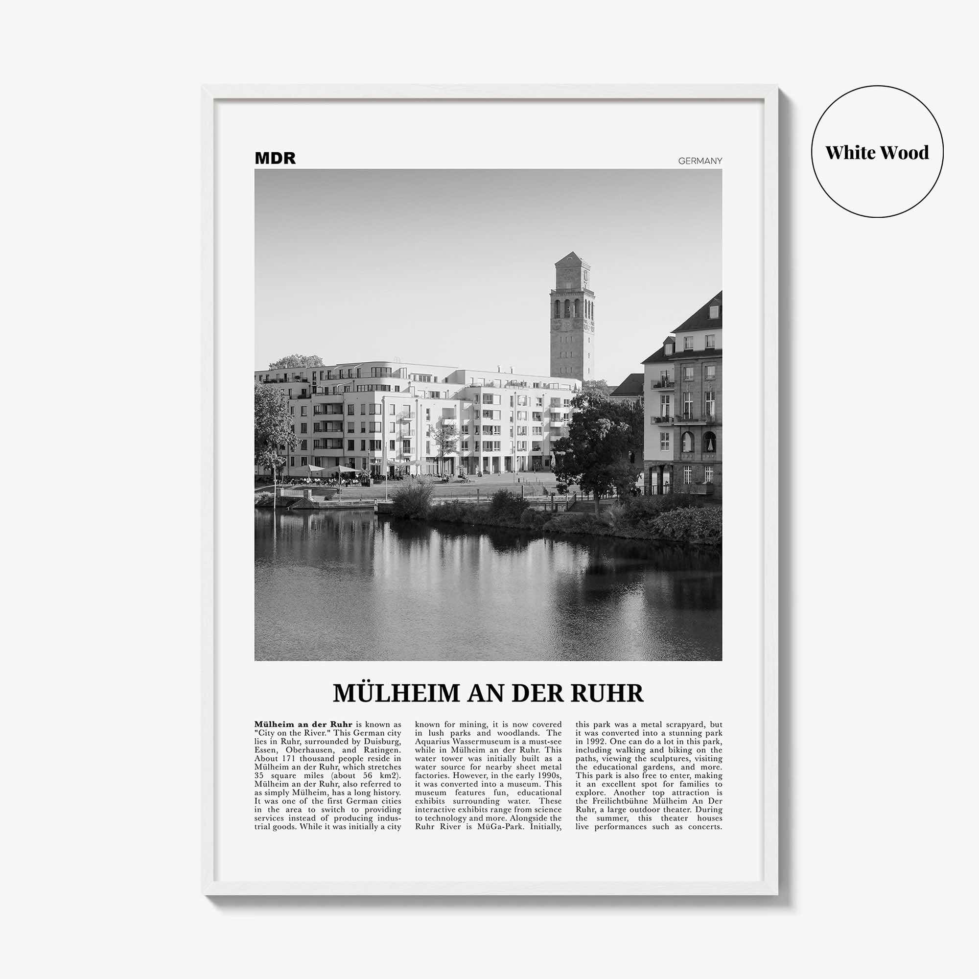 Mulheim An Der Ruhr Print Black and White, Mülheim an der Ruhr Wall Art, Mülheim an der Ruhr Poster, Mülheim an der Ruhr Photo, Décor, Map,