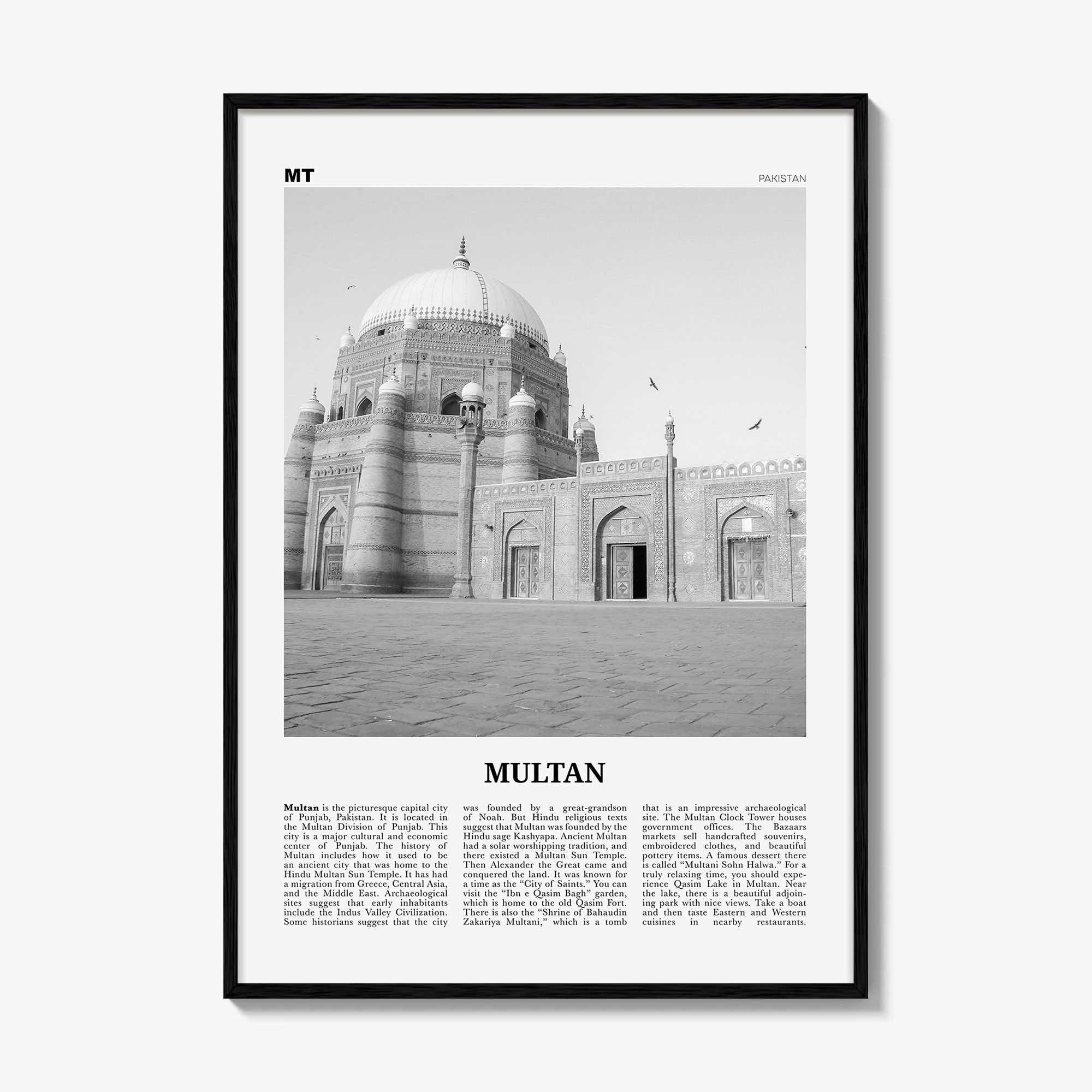 Multan Print Black and White, Multan Wall Art, Multan Poster, Multan Photo, Multan Wall Décor, Multan Map, Pakistan