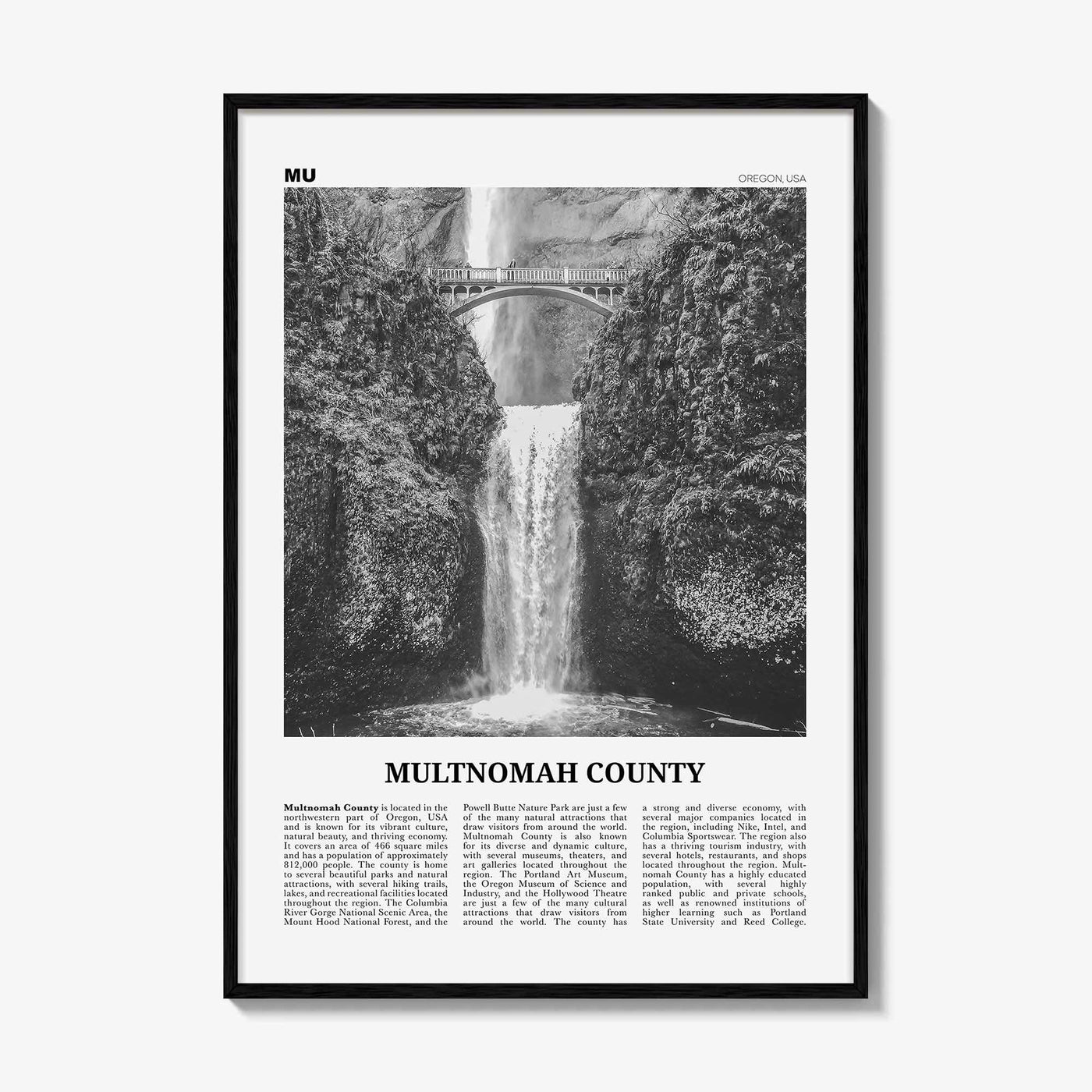 Multnomah County Print Black and White, Multnomah County Wall Art, Multnomah Poster, Multnomah Photo, Multnomah Wall Décor, Multnomah Map