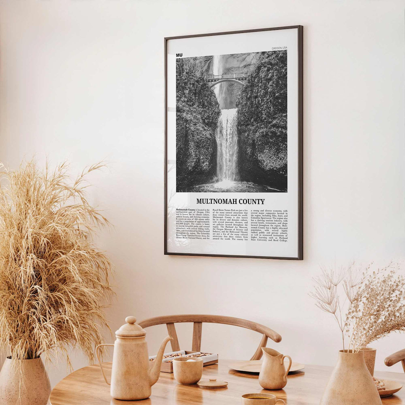 Multnomah County Print Black and White, Multnomah County Wall Art, Multnomah Poster, Multnomah Photo, Multnomah Wall Décor, Multnomah Map