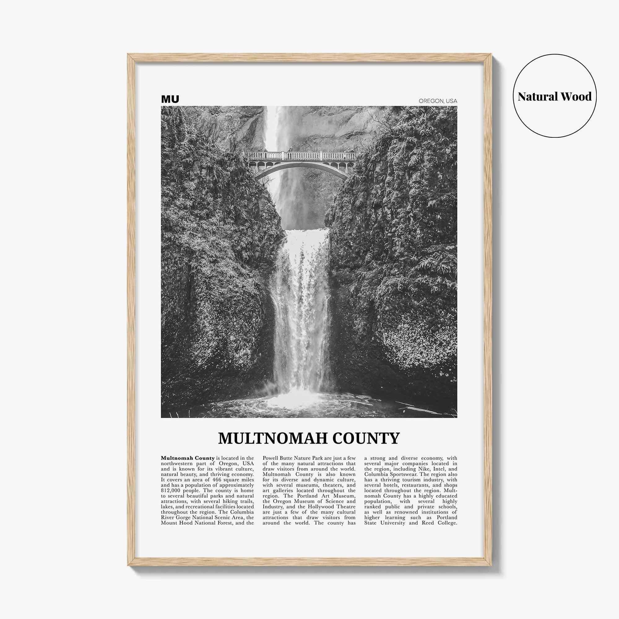 Multnomah County Print Black and White, Multnomah County Wall Art, Multnomah Poster, Multnomah Photo, Multnomah Wall Décor, Multnomah Map