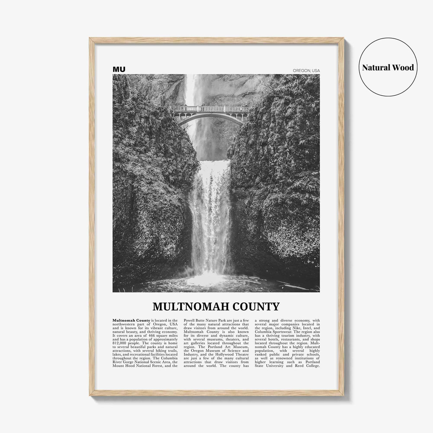 Multnomah County Print Black and White, Multnomah County Wall Art, Multnomah Poster, Multnomah Photo, Multnomah Wall Décor, Multnomah Map