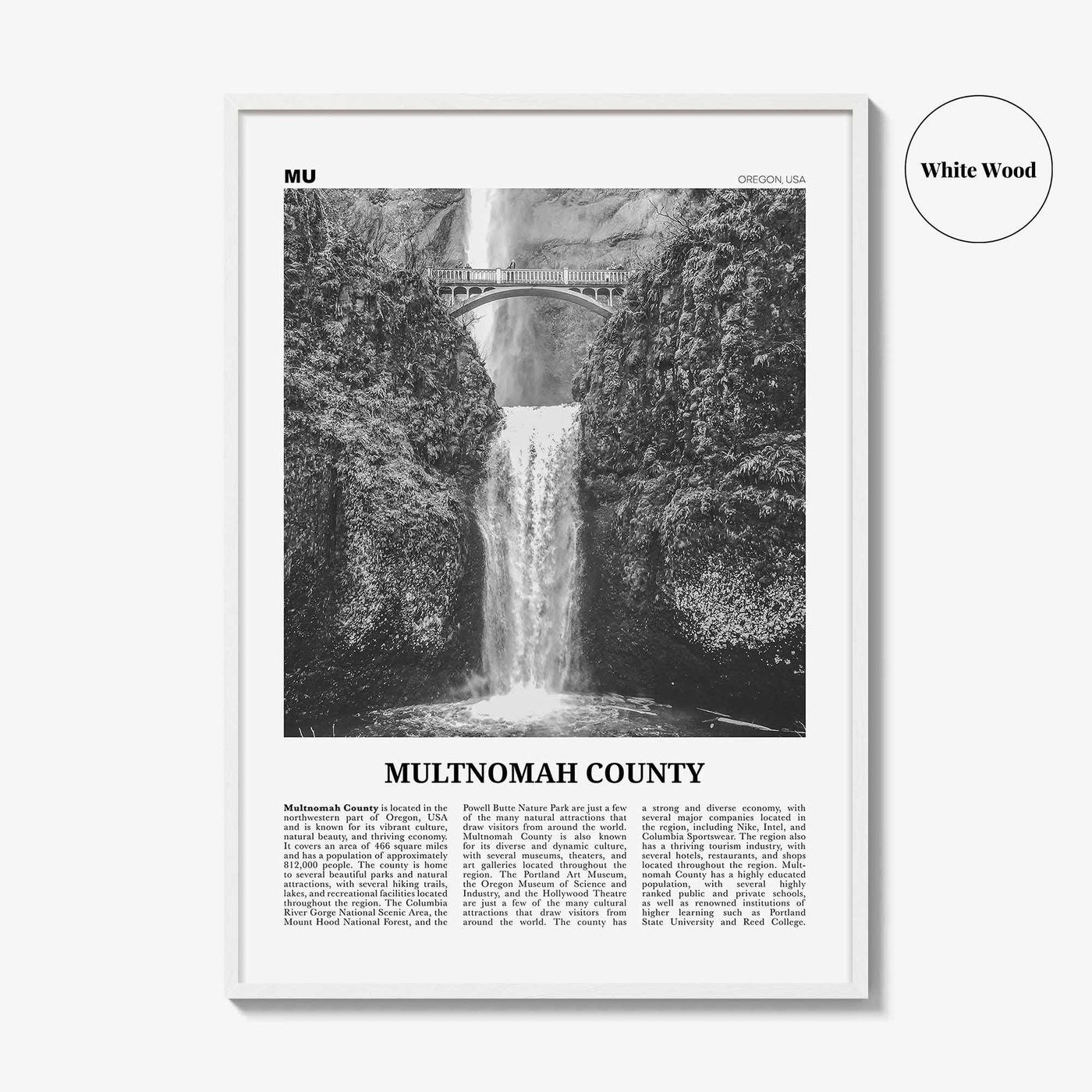 Multnomah County Print Black and White, Multnomah County Wall Art, Multnomah Poster, Multnomah Photo, Multnomah Wall Décor, Multnomah Map