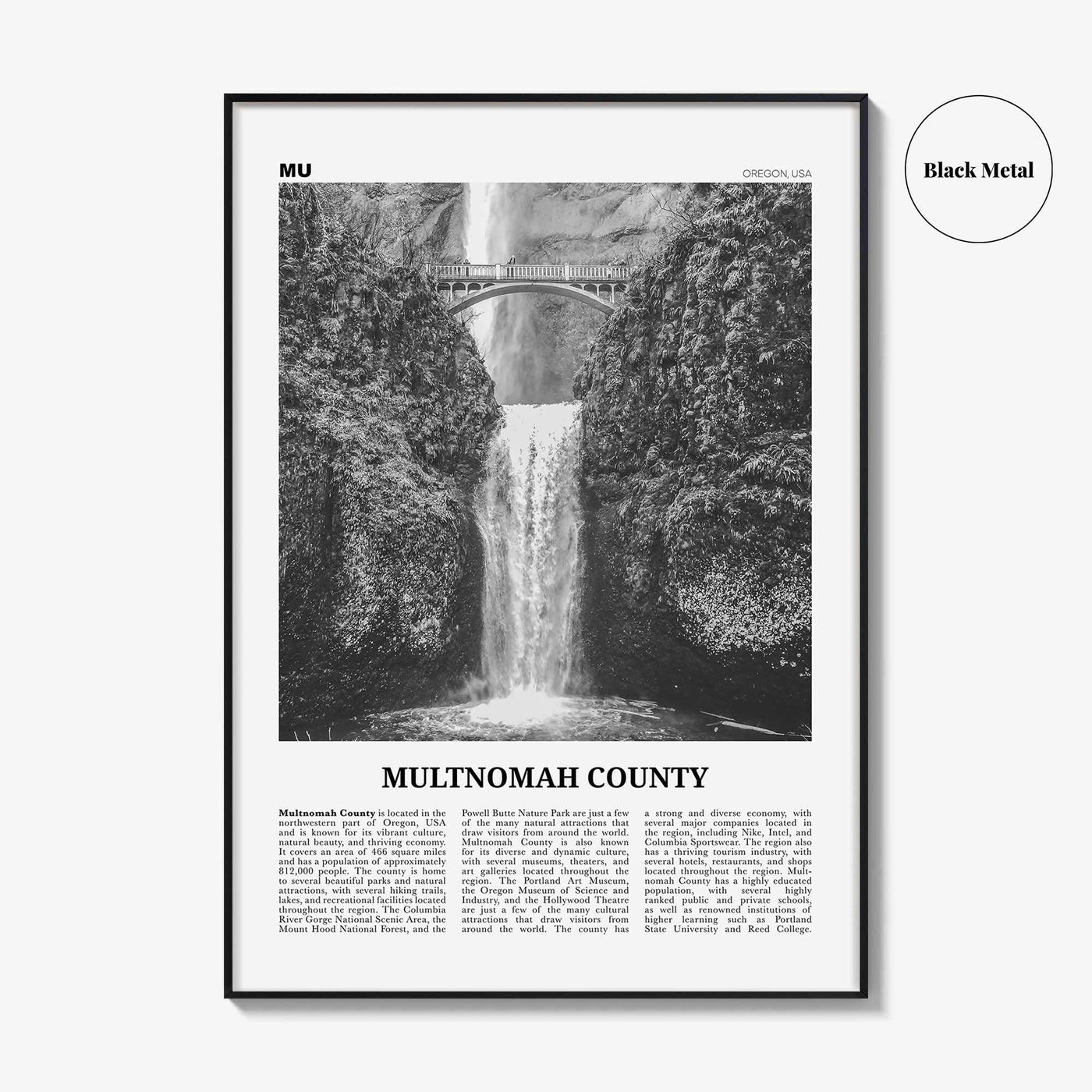 Multnomah County Print Black and White, Multnomah County Wall Art, Multnomah Poster, Multnomah Photo, Multnomah Wall Décor, Multnomah Map