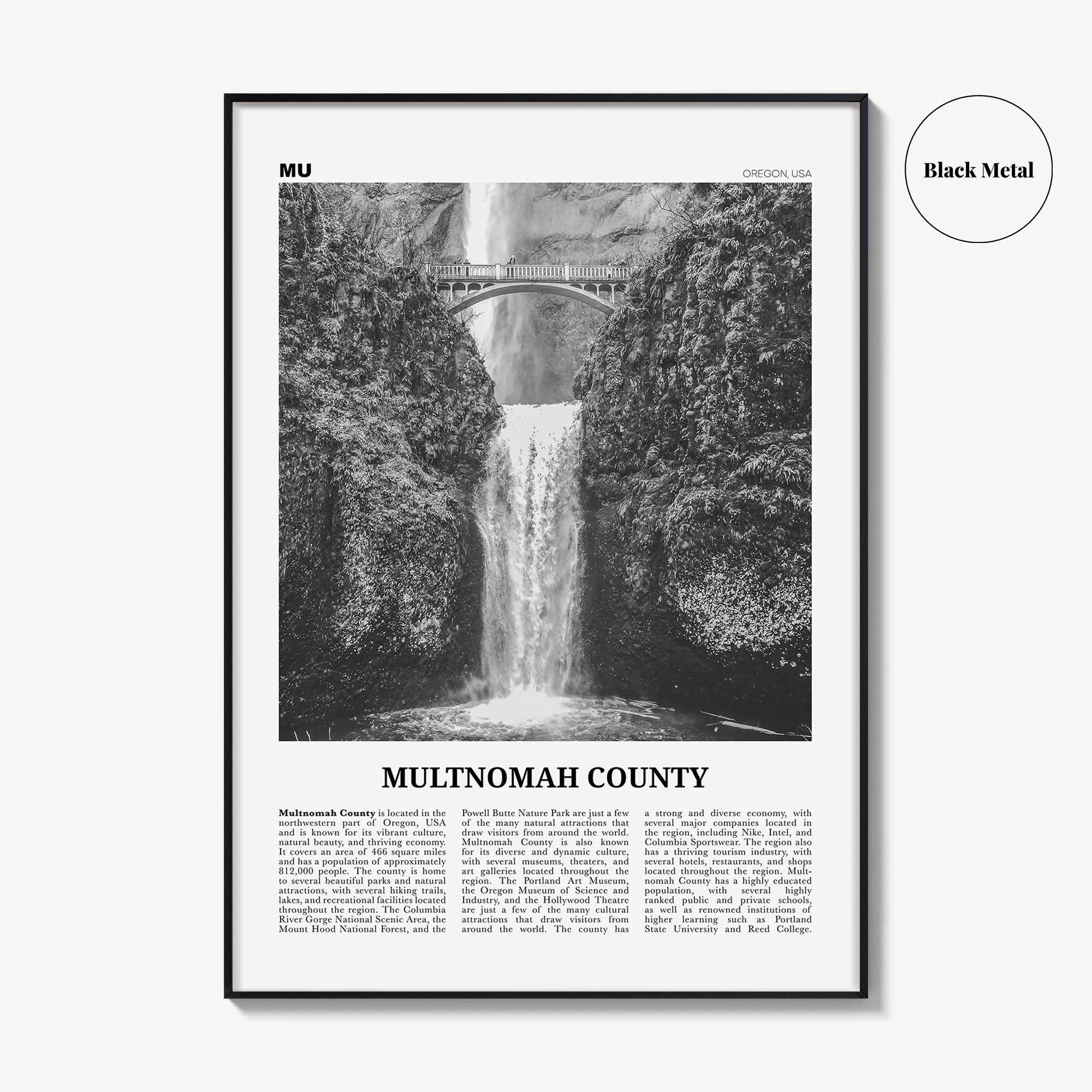 Multnomah County Print Black and White, Multnomah County Wall Art, Multnomah Poster, Multnomah Photo, Multnomah Wall Décor, Multnomah Map