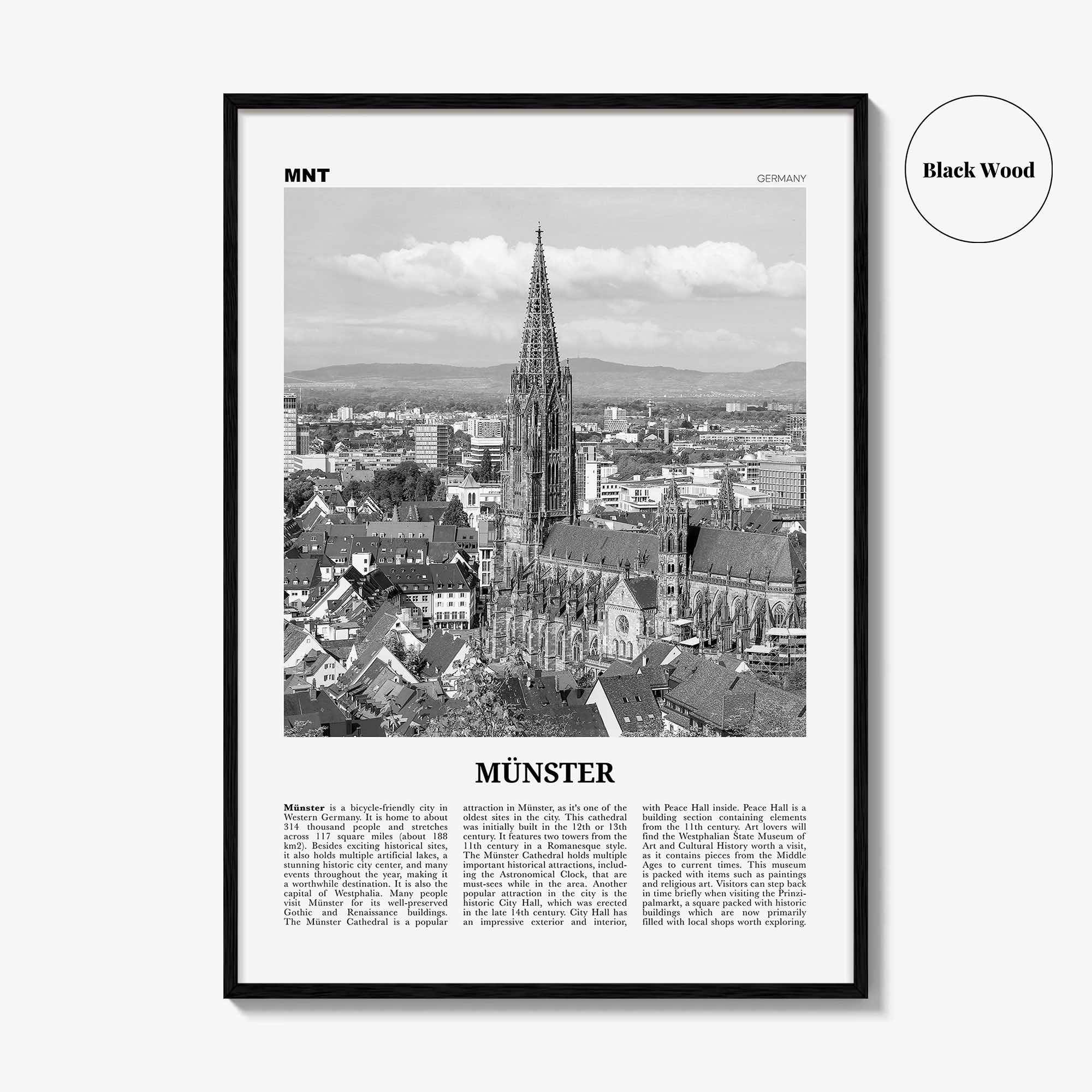 Munster Print Black and White, Münster Wall Art, Münster Poster, Münster Photo, Münster Wall Décor, Münster Map, Germany