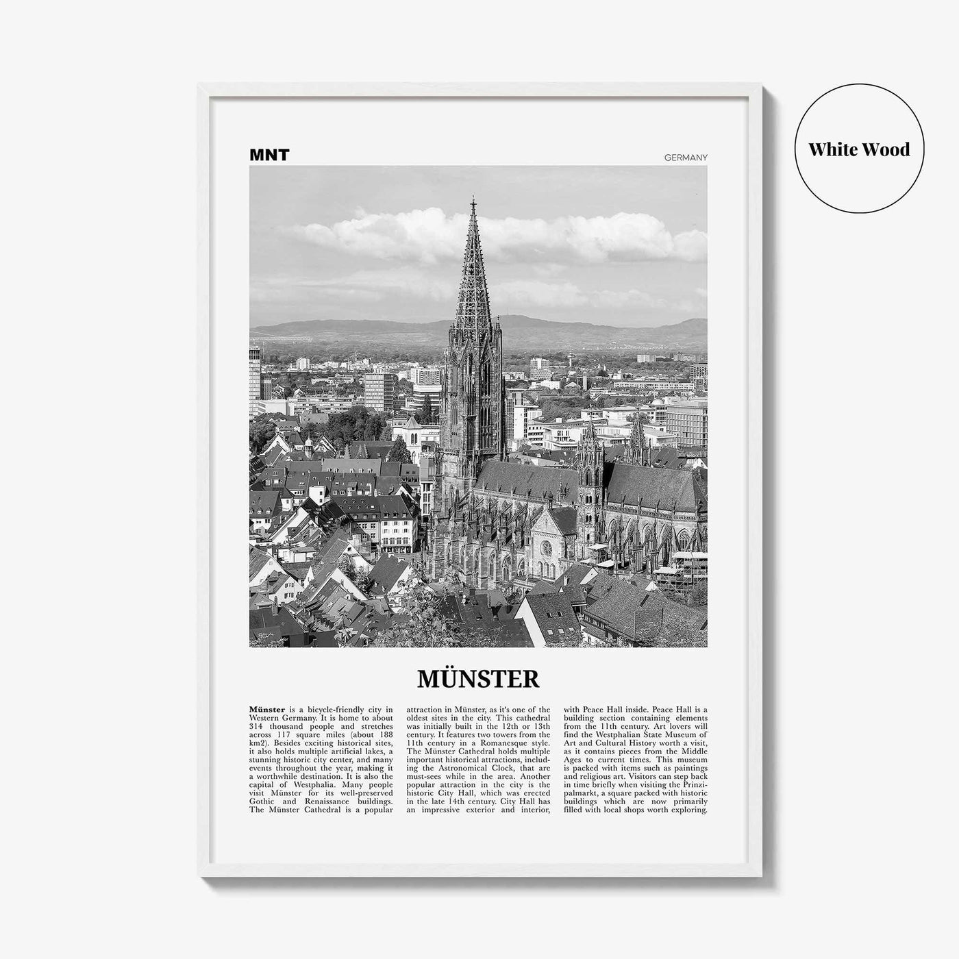 Munster Print Black and White, Münster Wall Art, Münster Poster, Münster Photo, Münster Wall Décor, Münster Map, Germany