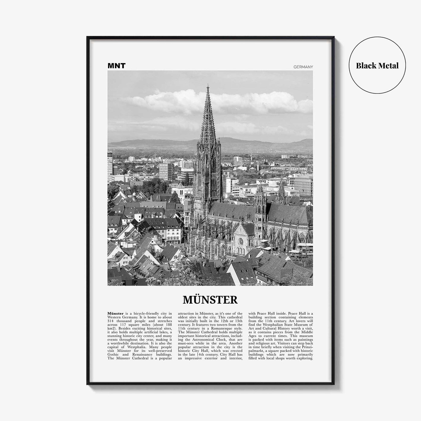 Munster Print Black and White, Münster Wall Art, Münster Poster, Münster Photo, Münster Wall Décor, Münster Map, Germany
