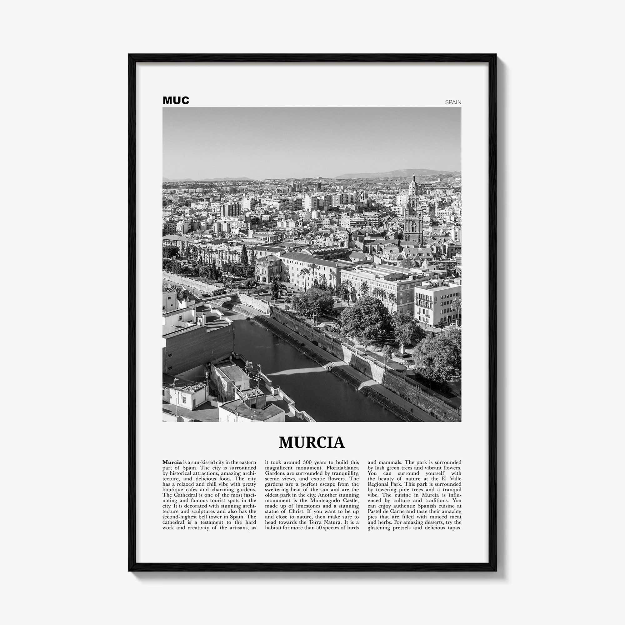Murcia Print Black and White, Murcia Wall Art, Murcia Poster, Murcia Photo, Murcia Wall Décor, Spain, España