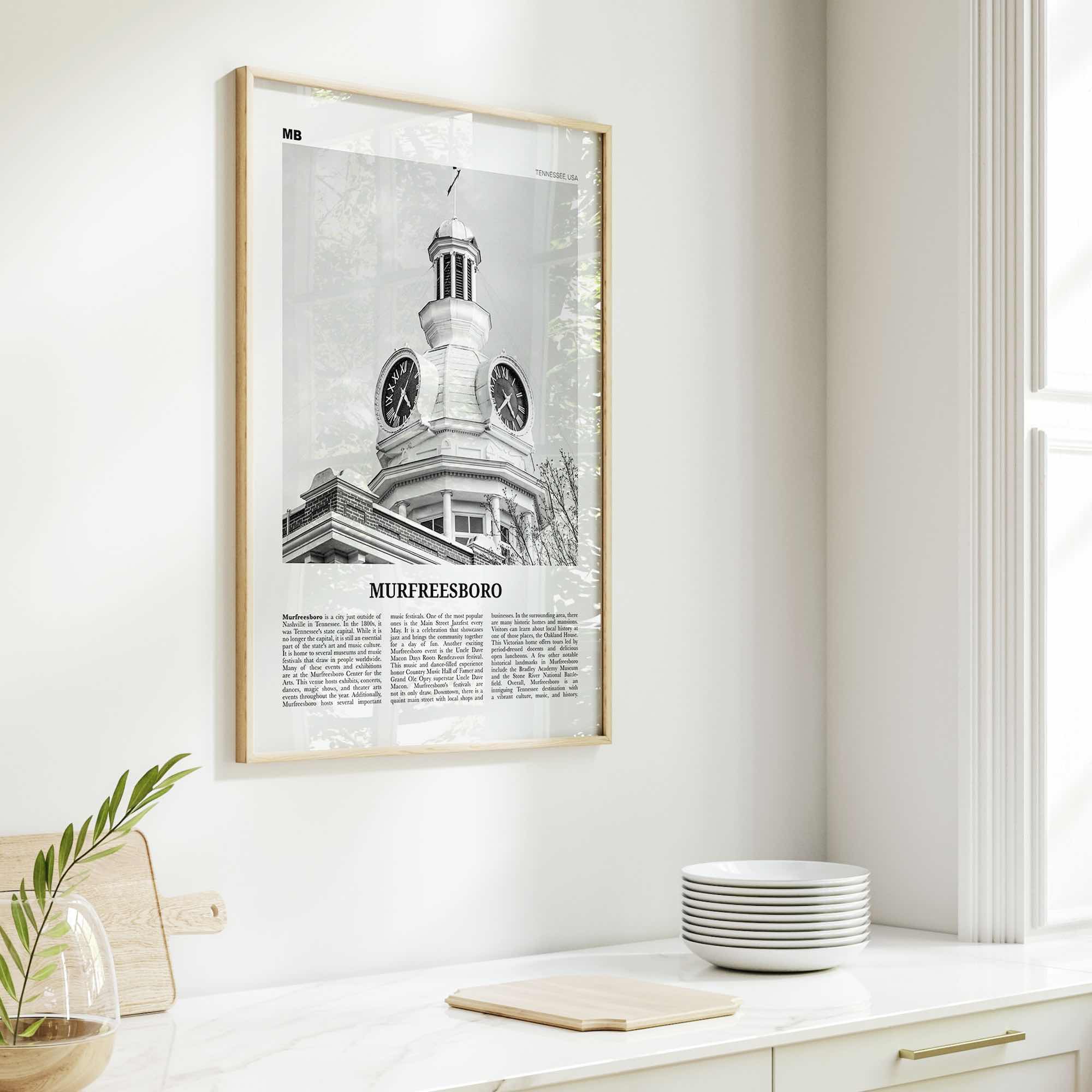 Murfreesboro Print Black and White, Murfreesboro Wall Art, Murfreesboro Poster, Murfreesboro Photo, Murfreesboro Map, Tennessee, USA